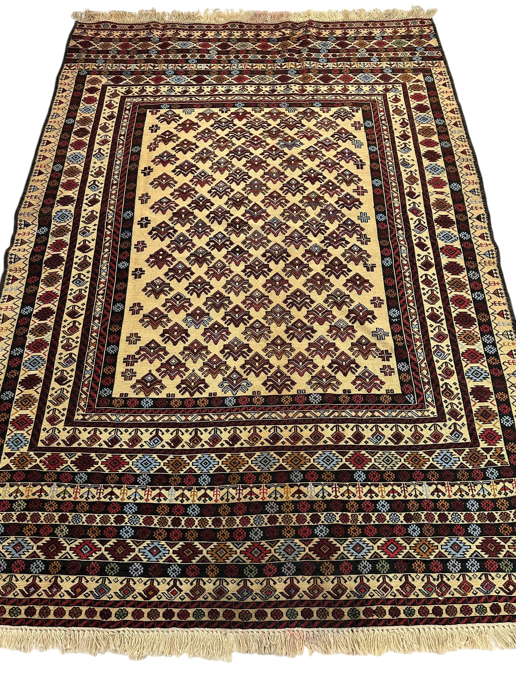 Hand-Woven Afghani Maliki Soumak Wool Kilim Rug - 4'2" x 6'