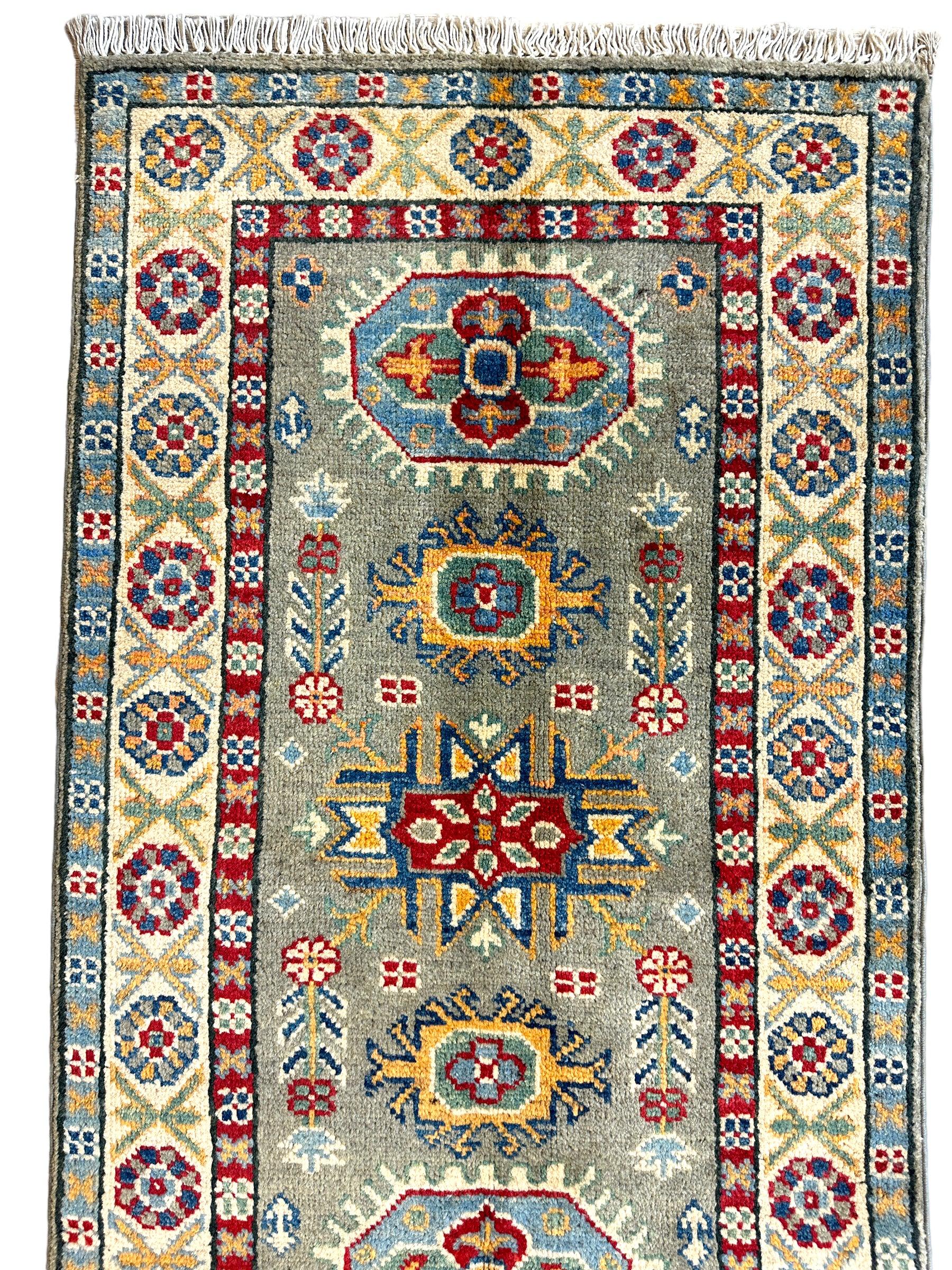 Hand-knotted Afghani Super Kazak Runner Rug 2’2” x 6’