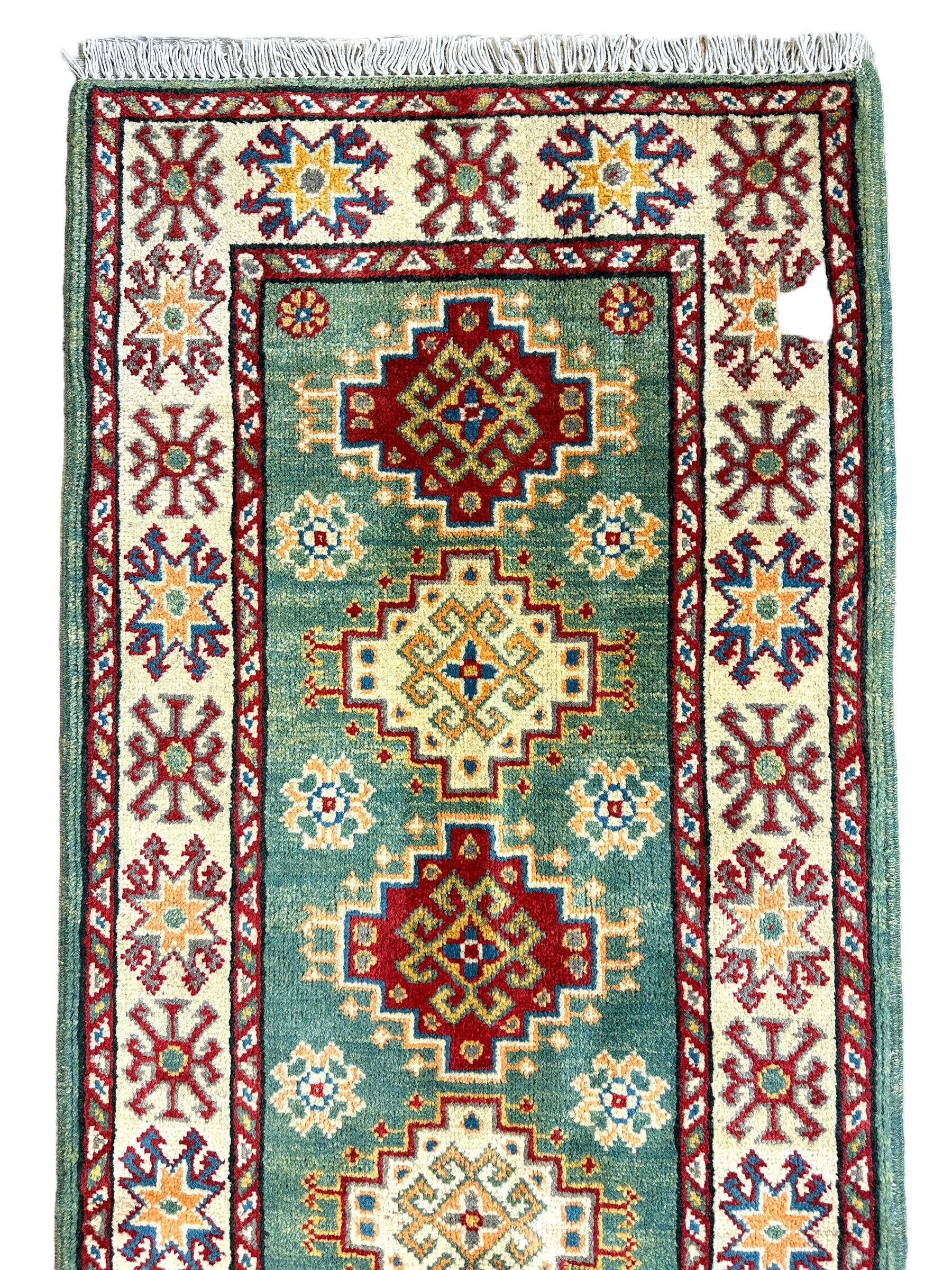 Hand-knotted Afghani Super Kazak Runner Rug 2’2” x 6’