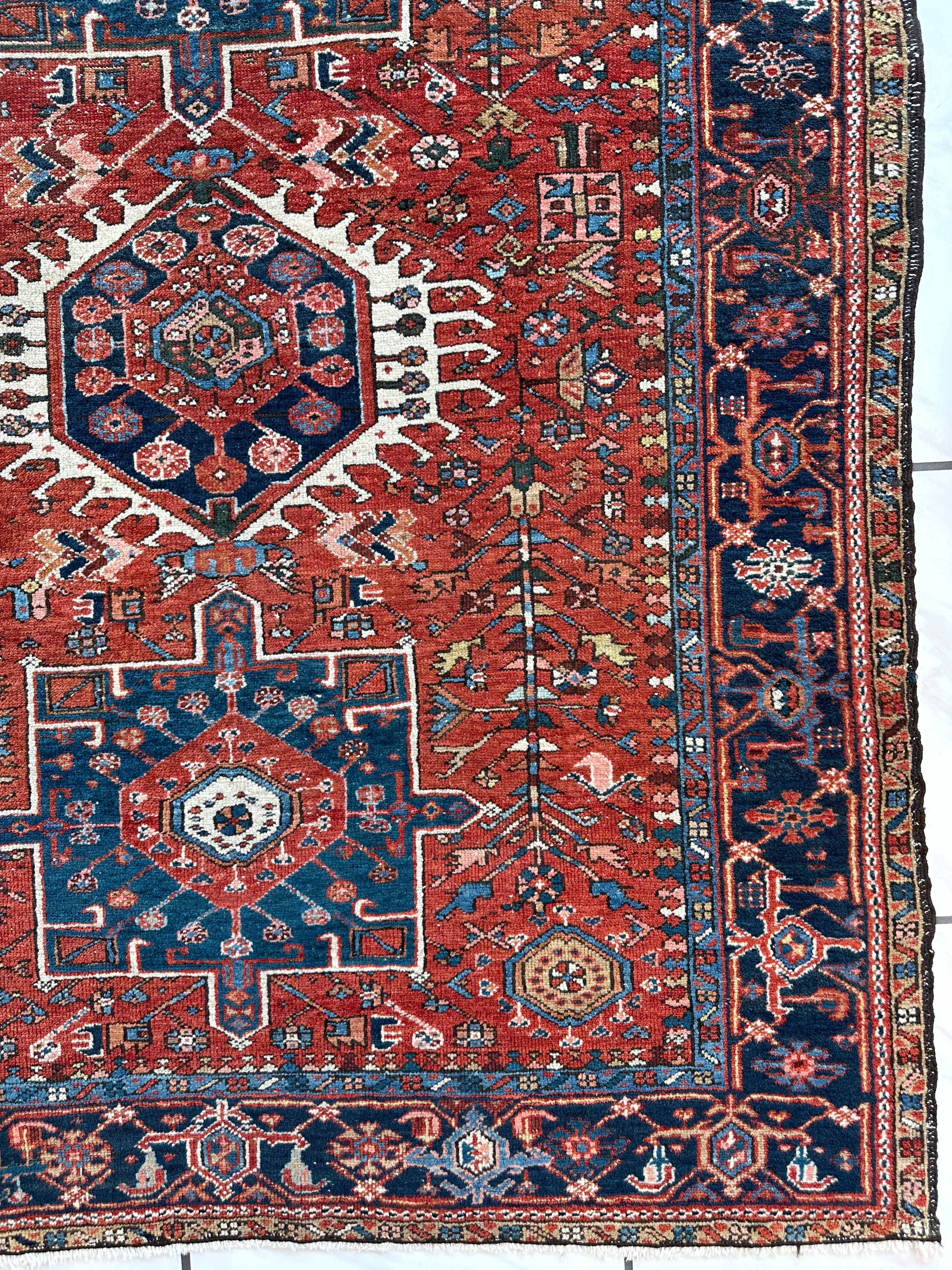 KARAJA Persian Antique Heriz Rug  4'9" x 6'