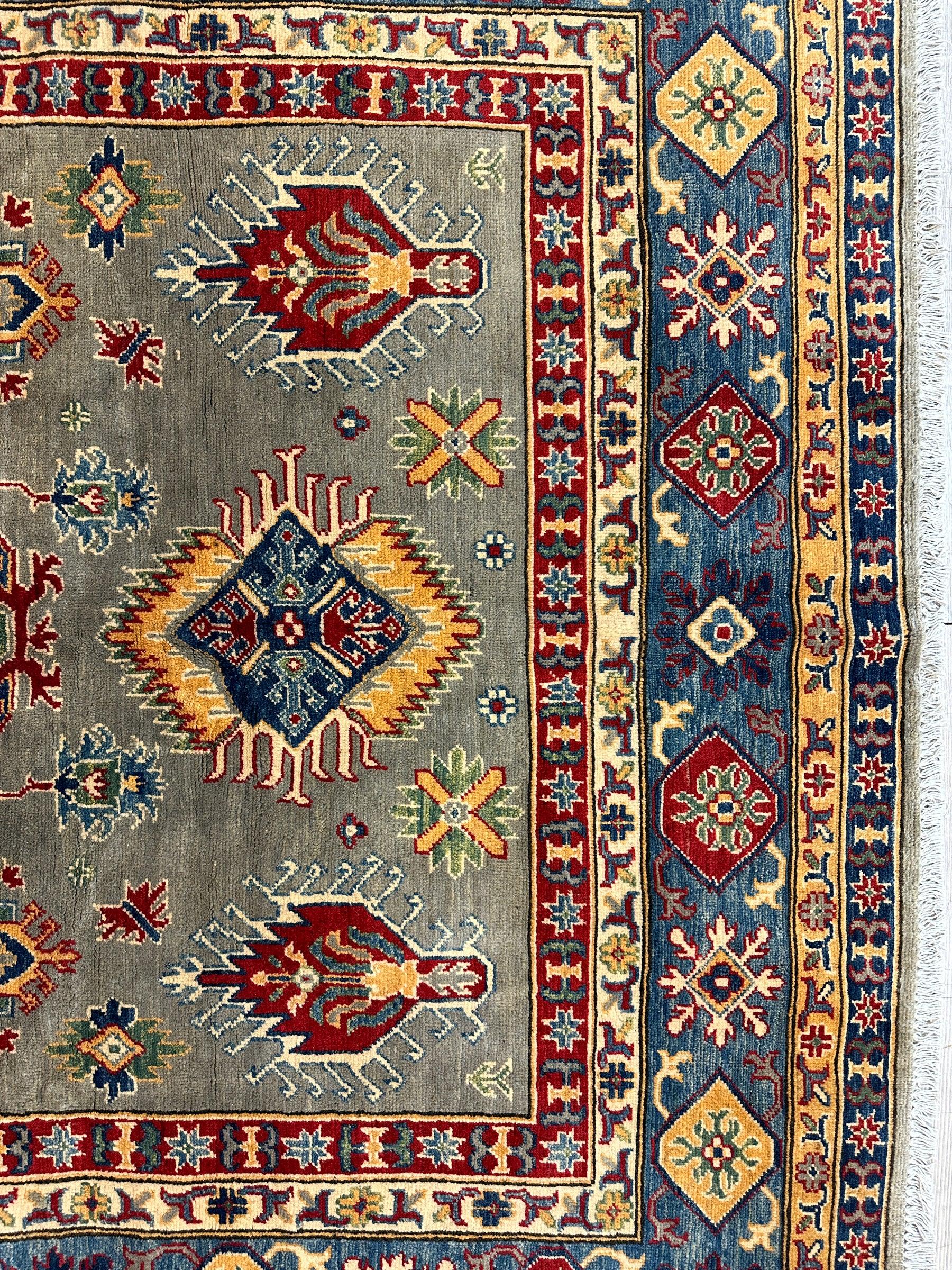 Fine Hand Knotted Afghani Super Kazak Rug 7 x 10