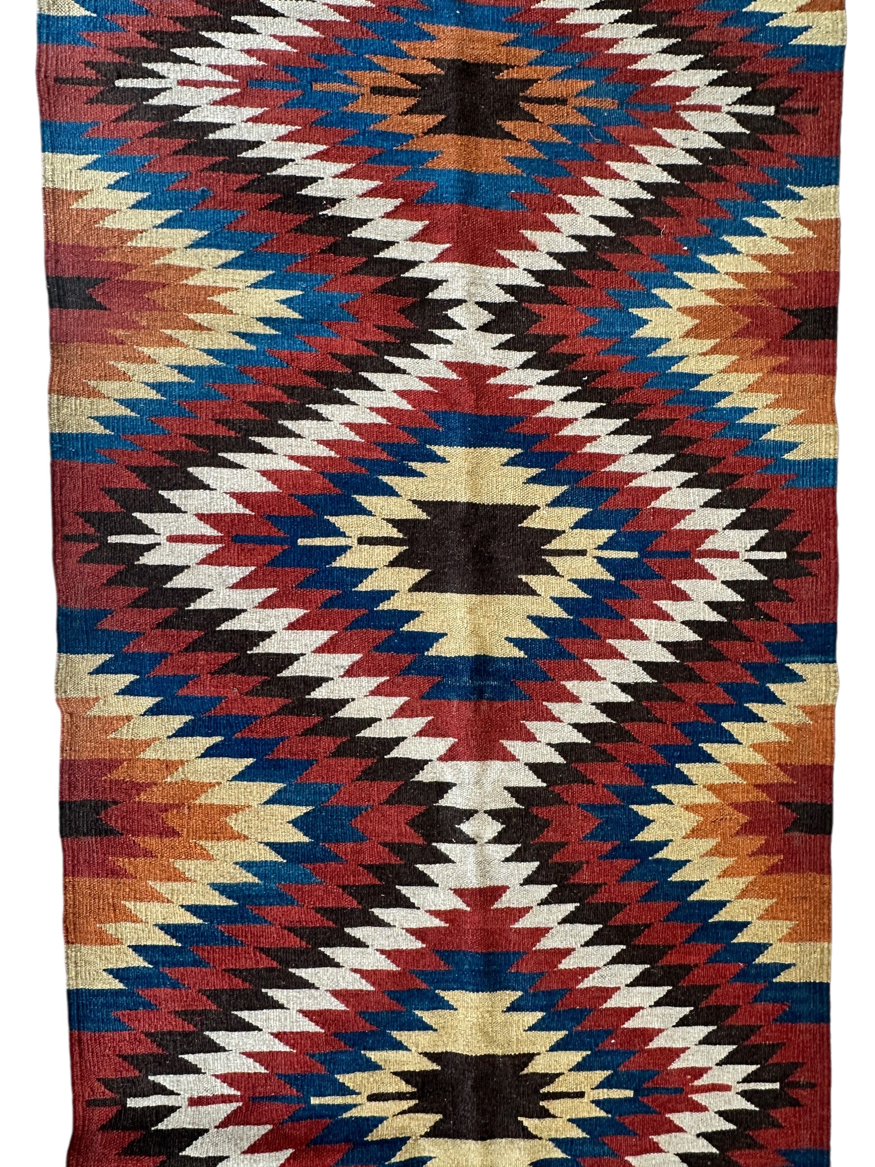 Hand-Knotted Afghan Kilim Wool Runner Rug – 2’8” x 12’4” – Vintage Full Geometric Design