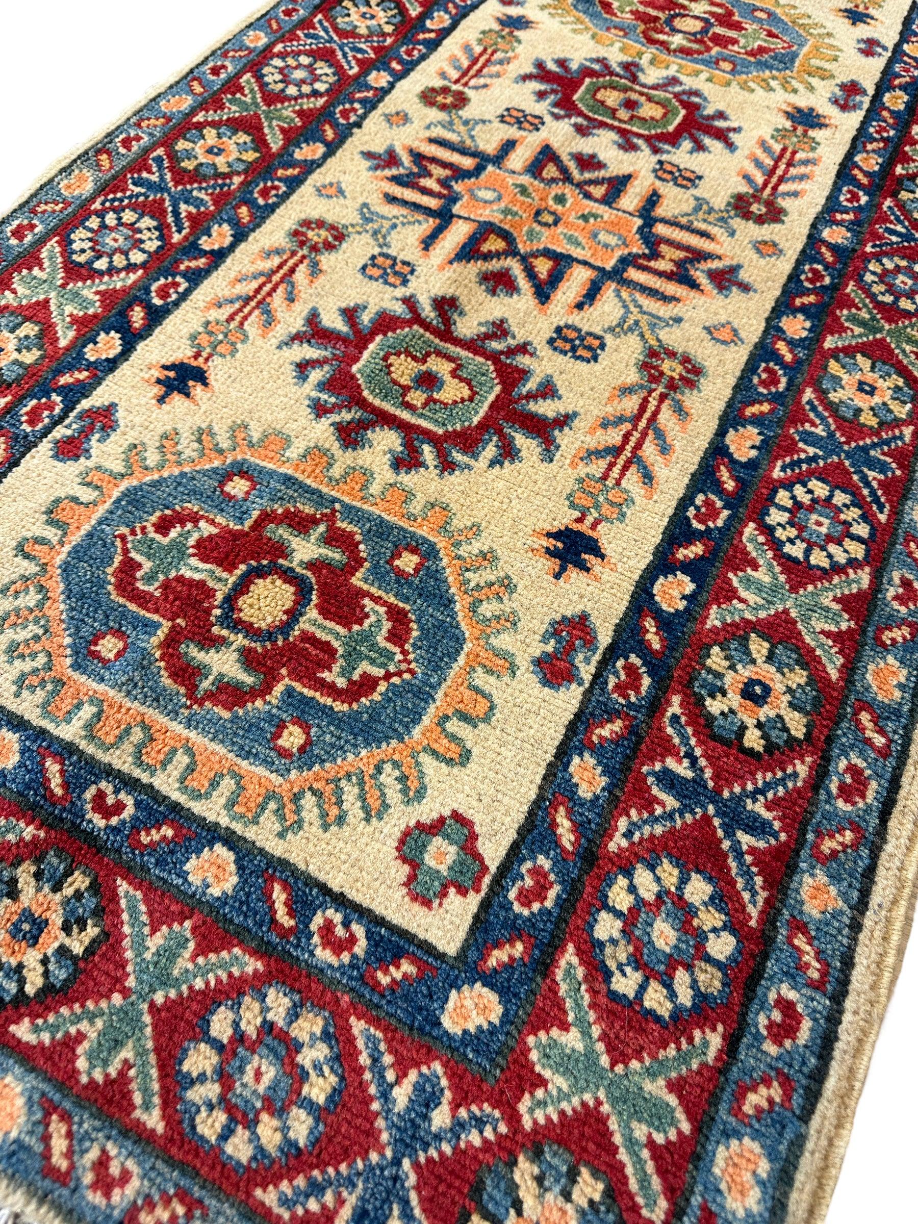 Hand-knotted Afghani Super Kazak Runner Rug 2’2” x 6’