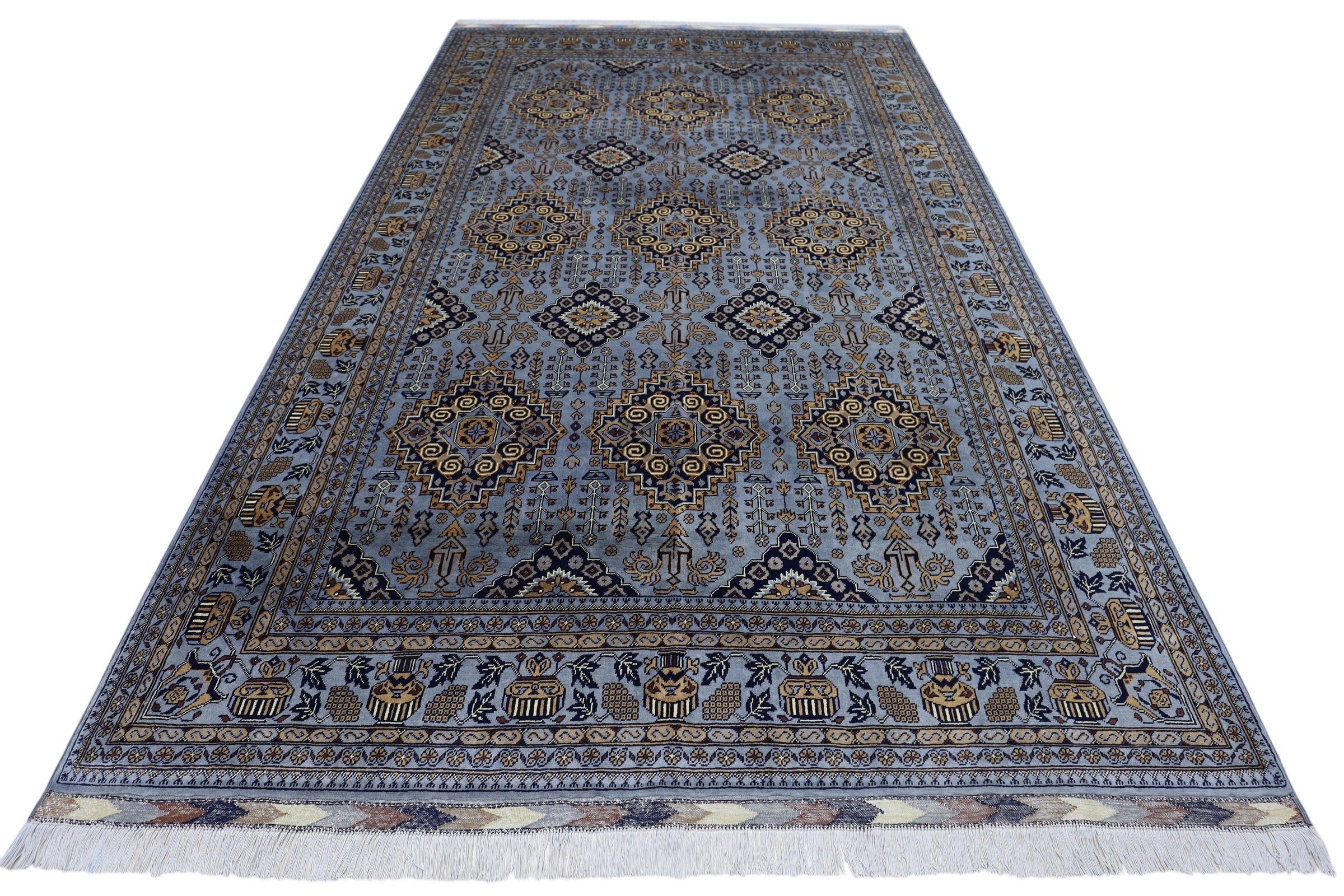 Hand-Knotted Zerkhaki Afghan Wool Area Rug – 6'11" x 10'3" | Elegant Grey-Toned Design