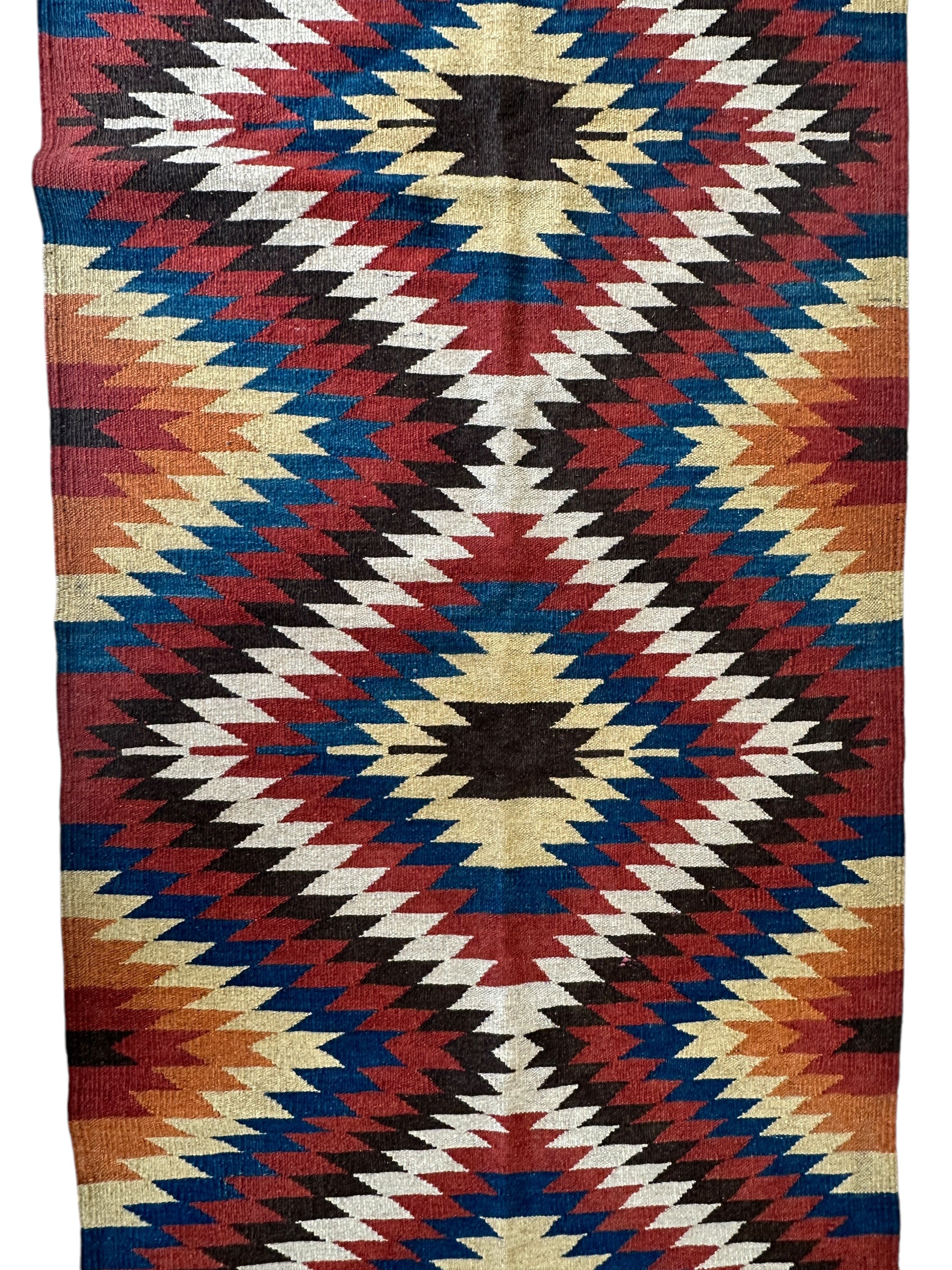 Hand-Knotted Afghan Kilim Wool Runner Rug – 2’8” x 12’4” – Vintage Full Geometric Design