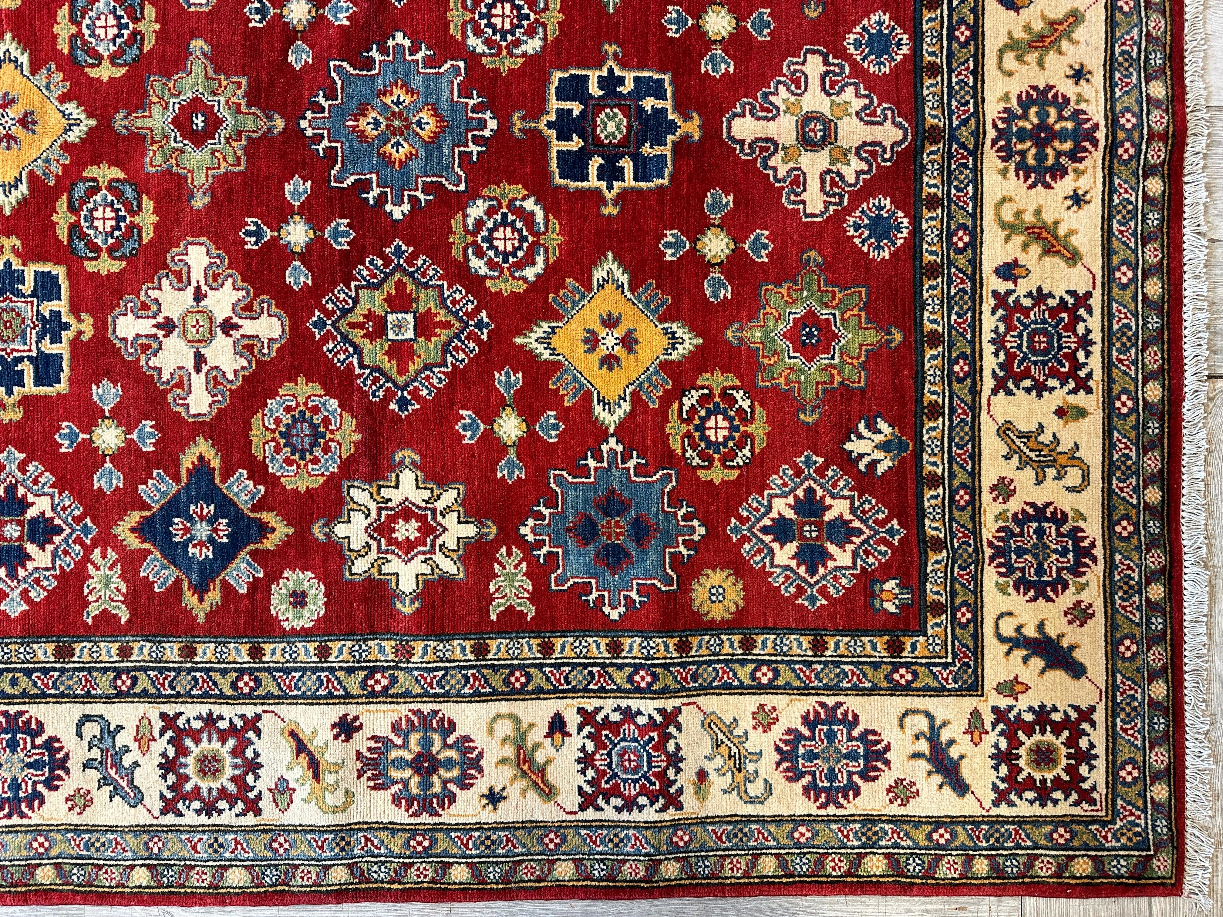 Fine Hand Knotted Afghani Super Kazak Rug 7 x 10