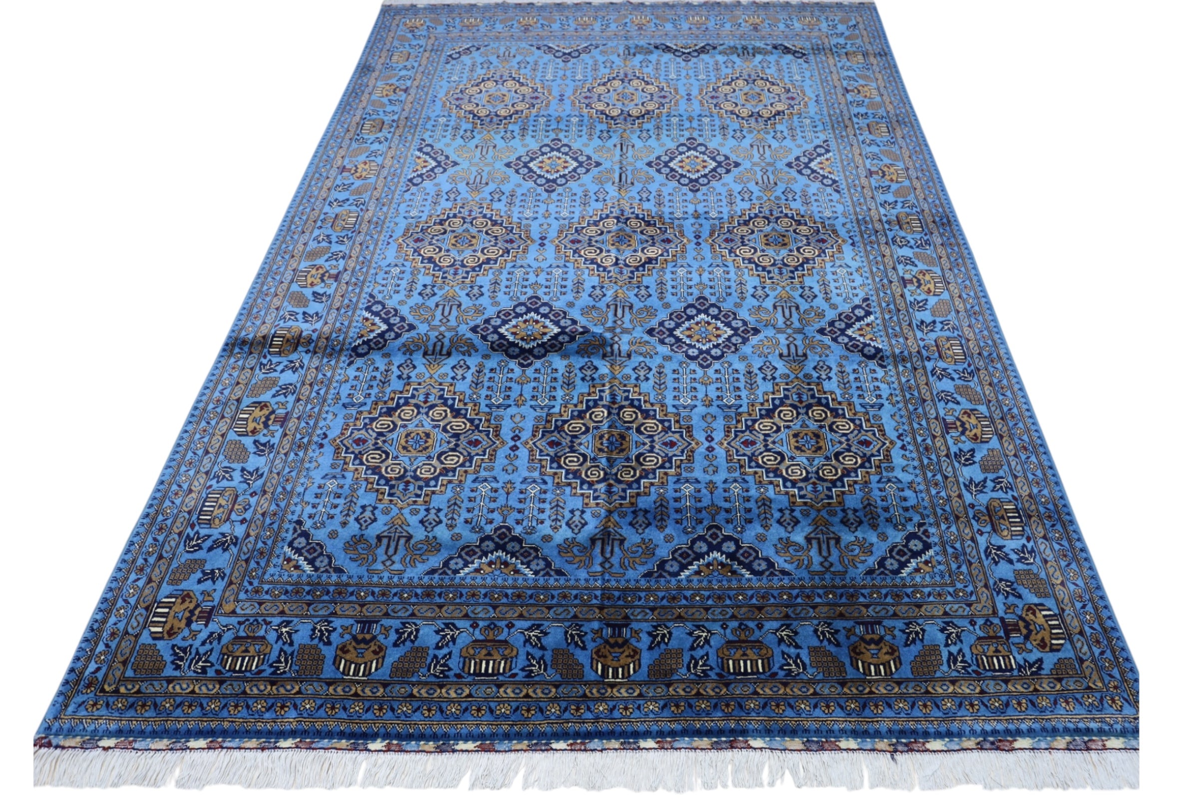 Hand-Knotted Zerkhaki Afghan Wool Area Rug – 6'6" x 10' | Elegant Blue Tones, Handmade Quality