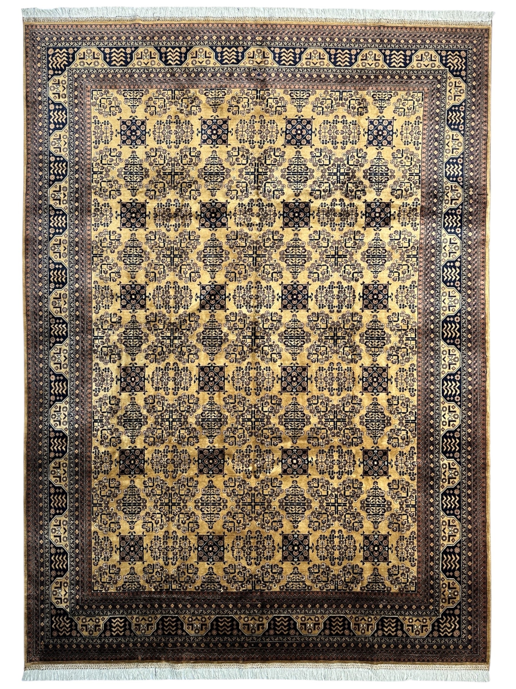 Hand-Knotted Afghan Bukhara Rug 8'4" x 11'10" - Wool, Geometric Patterns