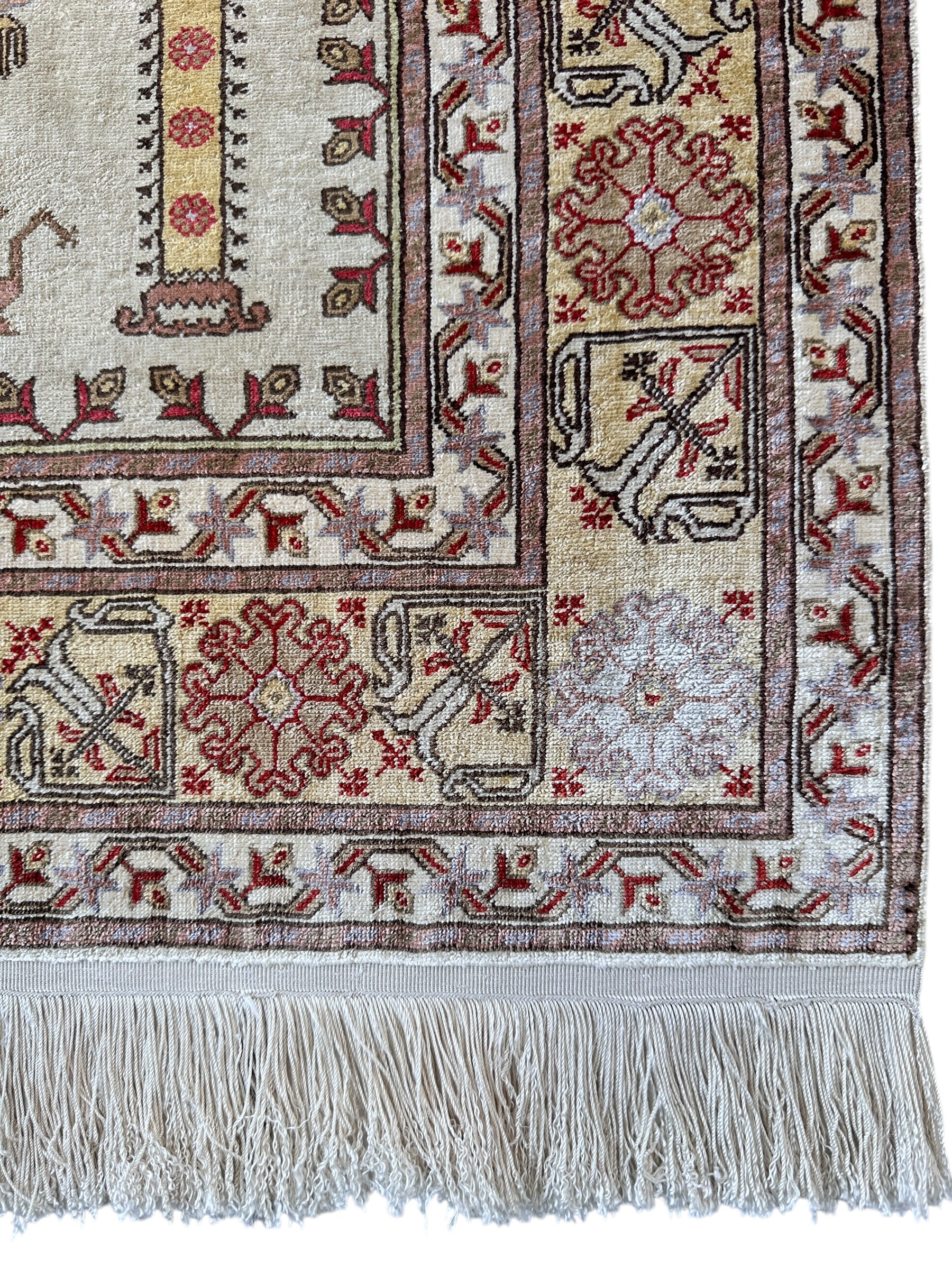 Luxurious Hand-Knotted Pure Silk Turkish Kayseri Rug – Intricate Floral & Geometric Design, 2’2” x 3’