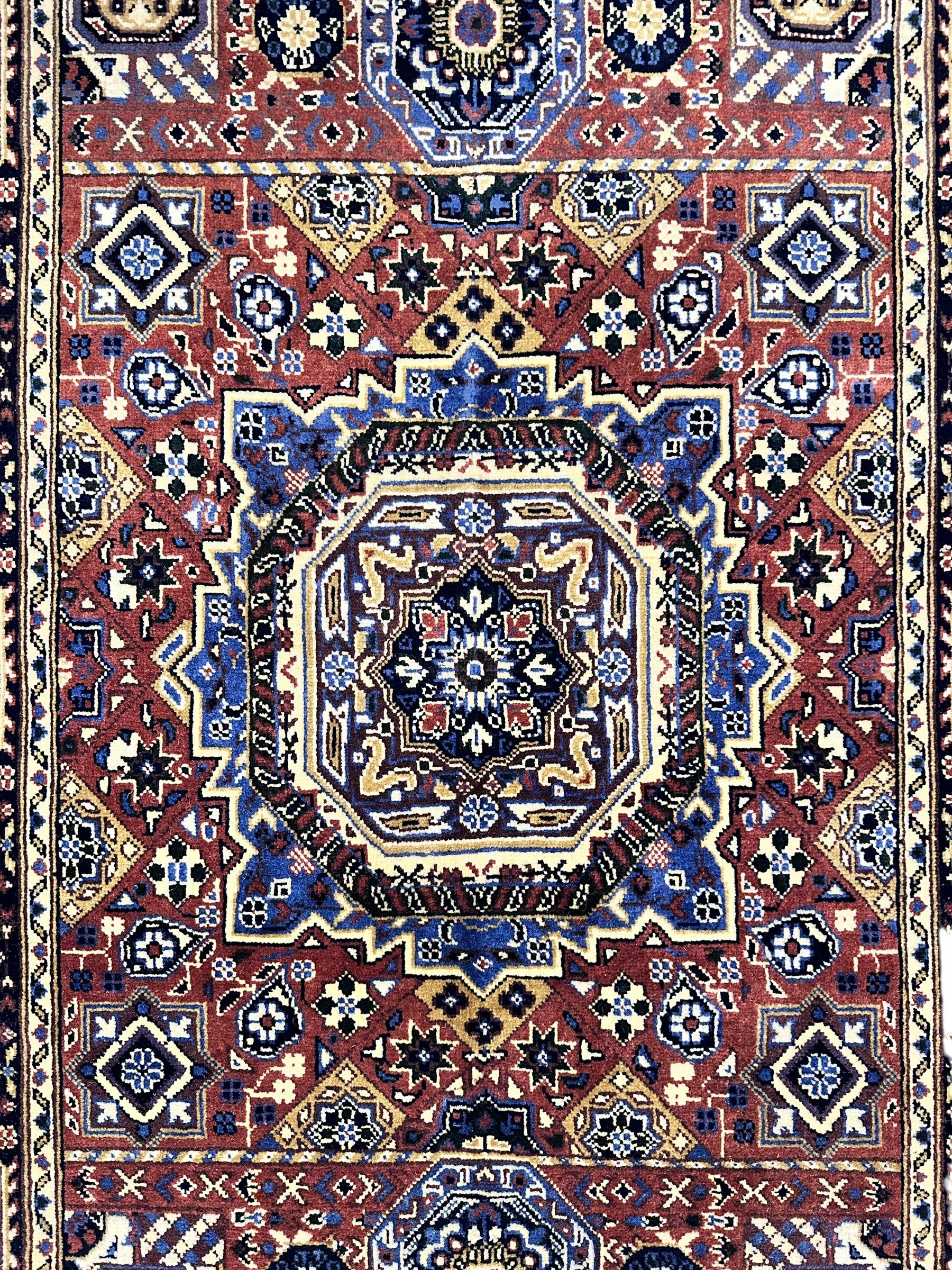 Hand-Knotted Blue & Brown Mamluk Wool Rug – 40” x 62”