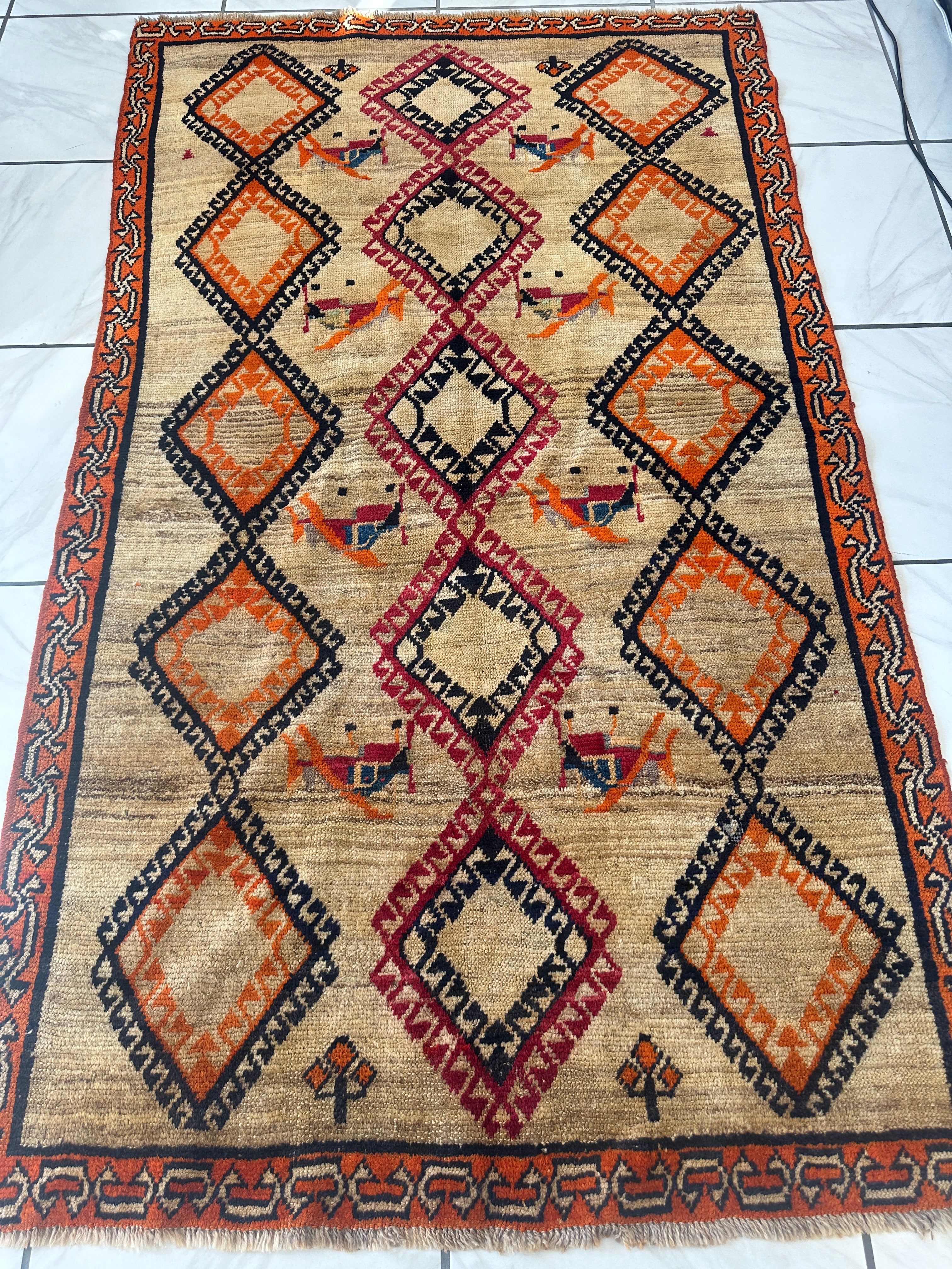 1950’s Gabbeh Qashqai Wool Rug 4’3” x 7’1”