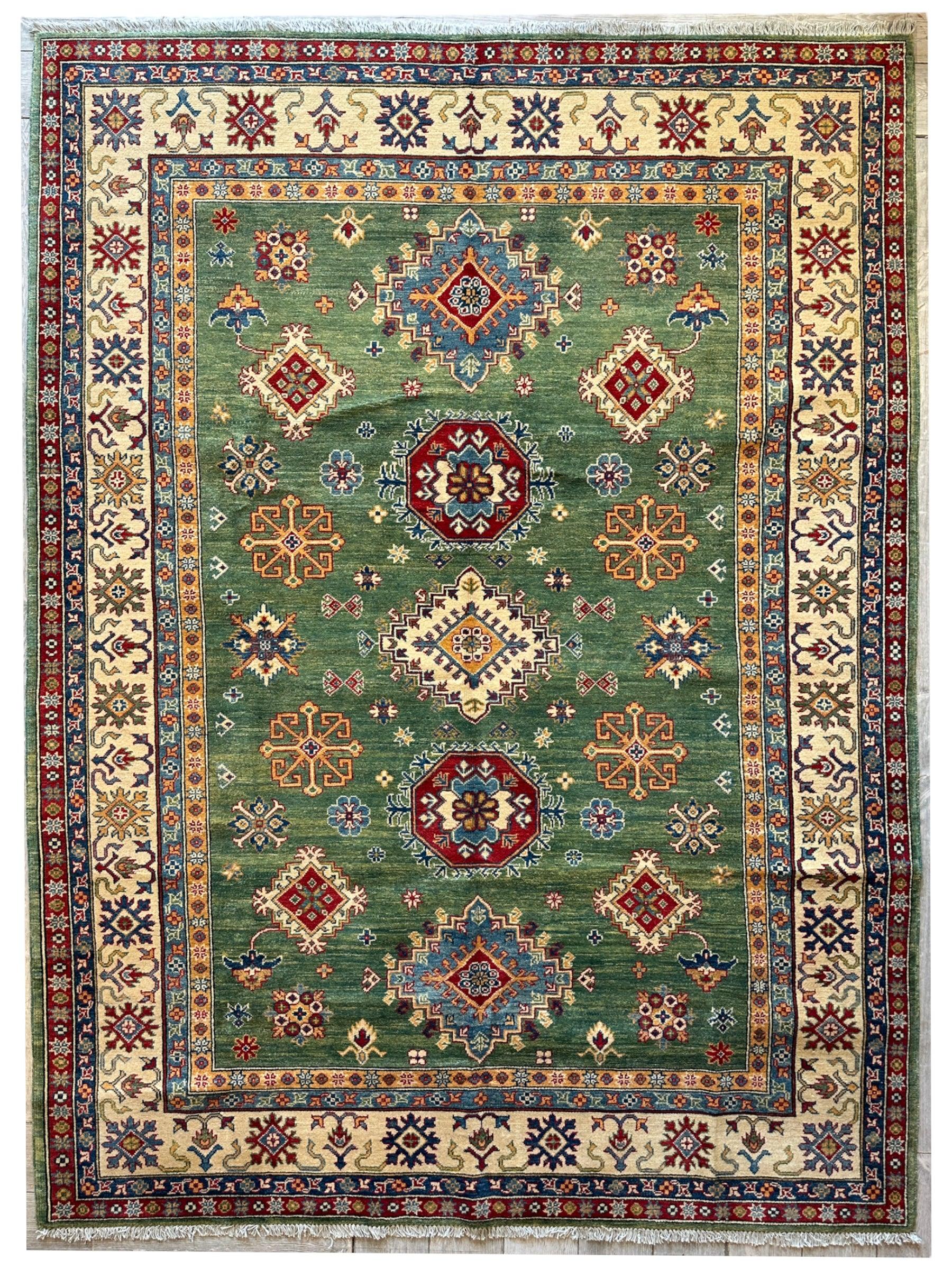 Fine Hand Knotted Afghani Super Kazak Rug 7 x 10