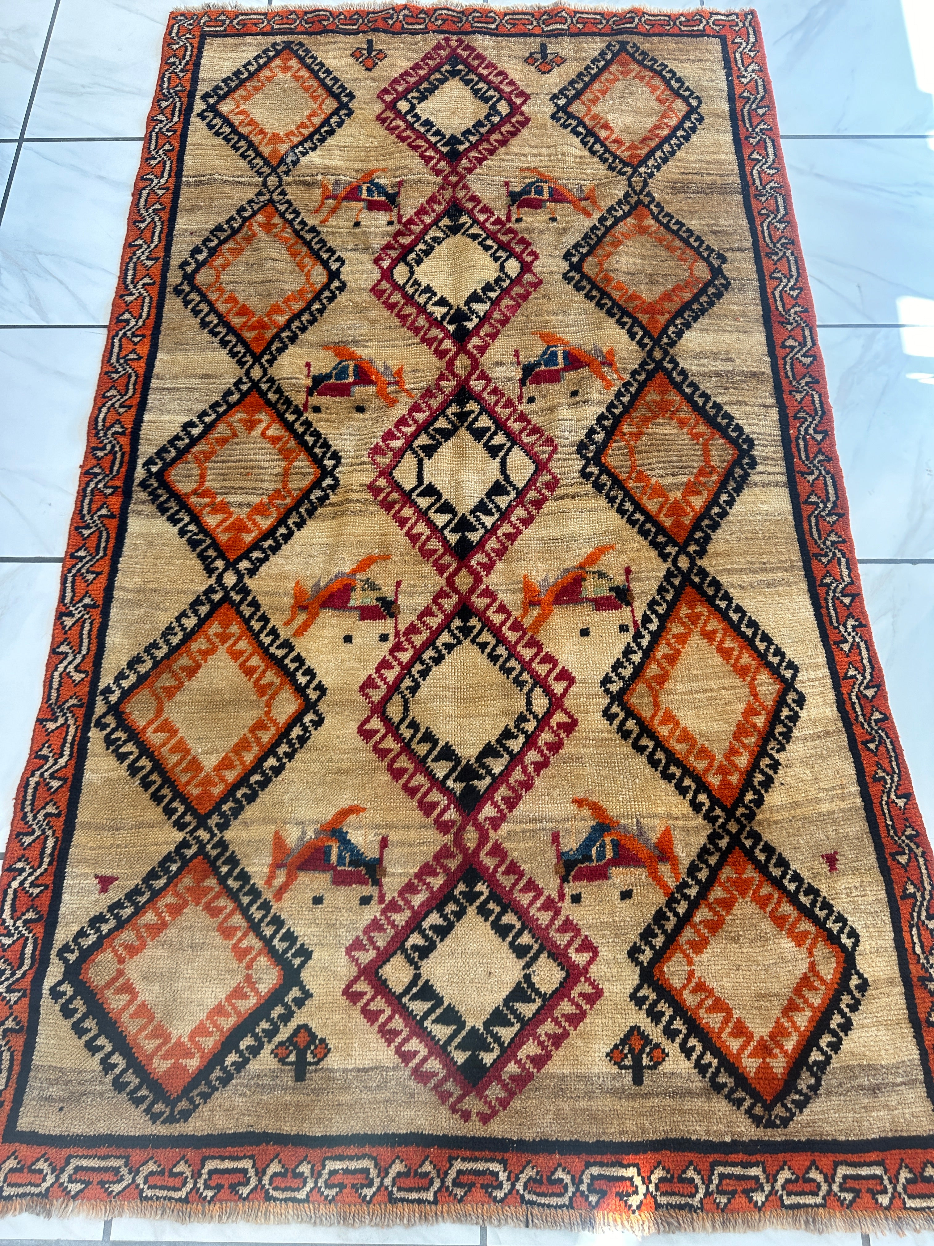 1950’s Gabbeh Qashqai Wool Rug 4’3” x 7’1”