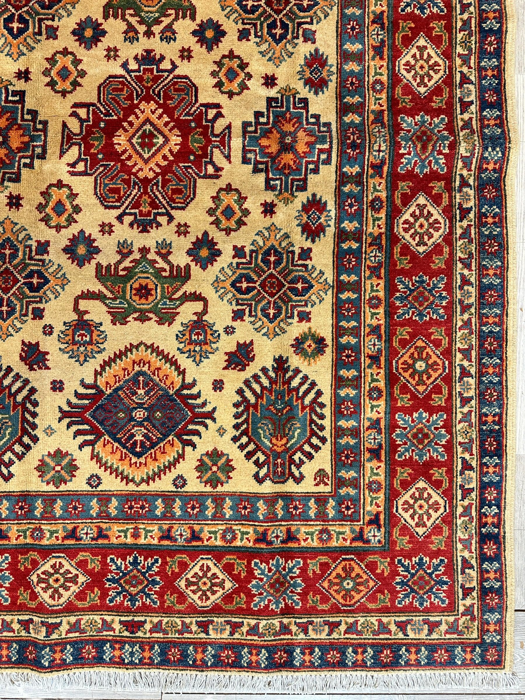 Fine Hand Knotted Afghani Super Kazak Rug 5 x 7