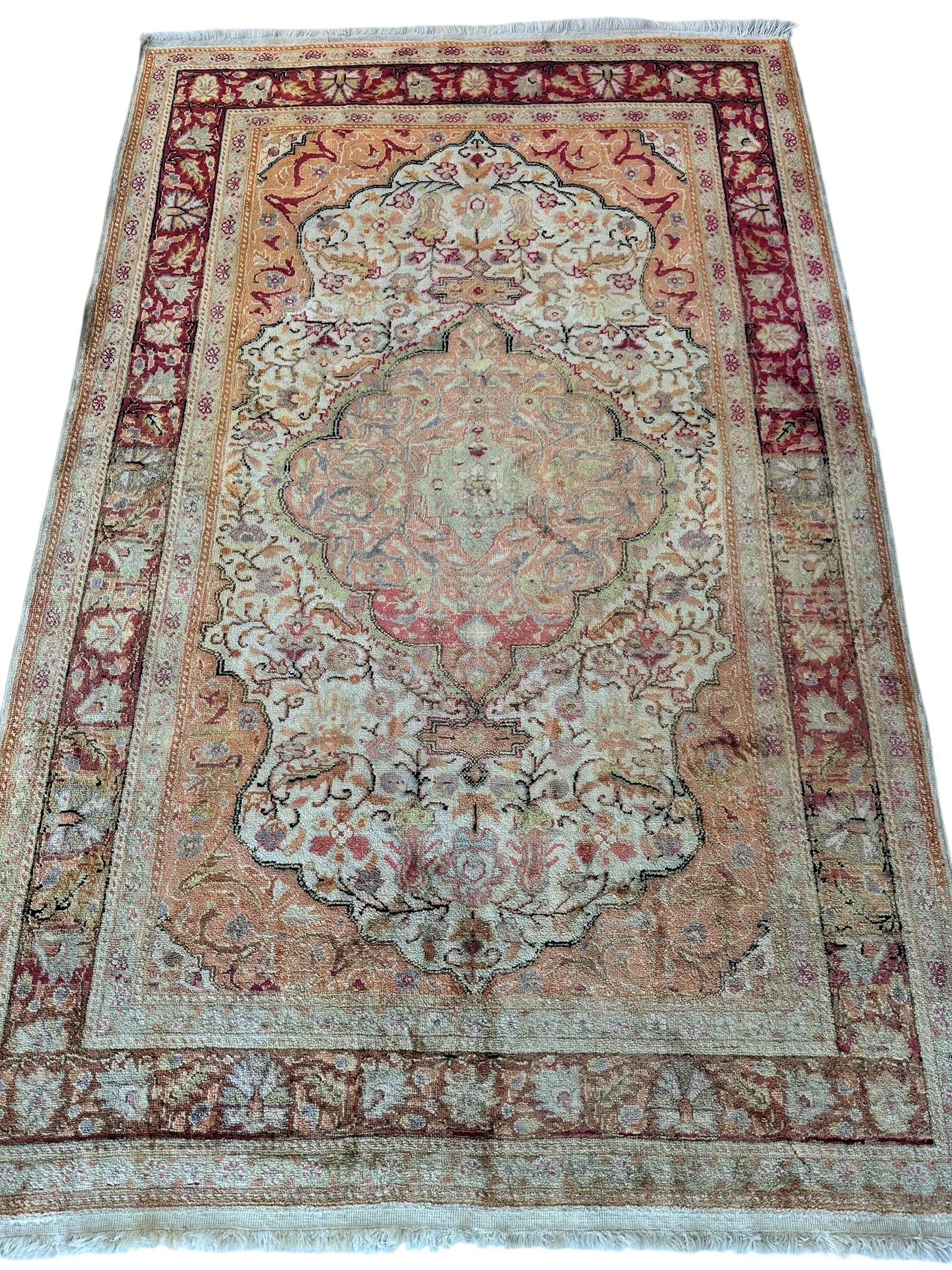 Vintage Hand-Knotted Turkish Kayseri Art Silk Rug 3’10” x 6’