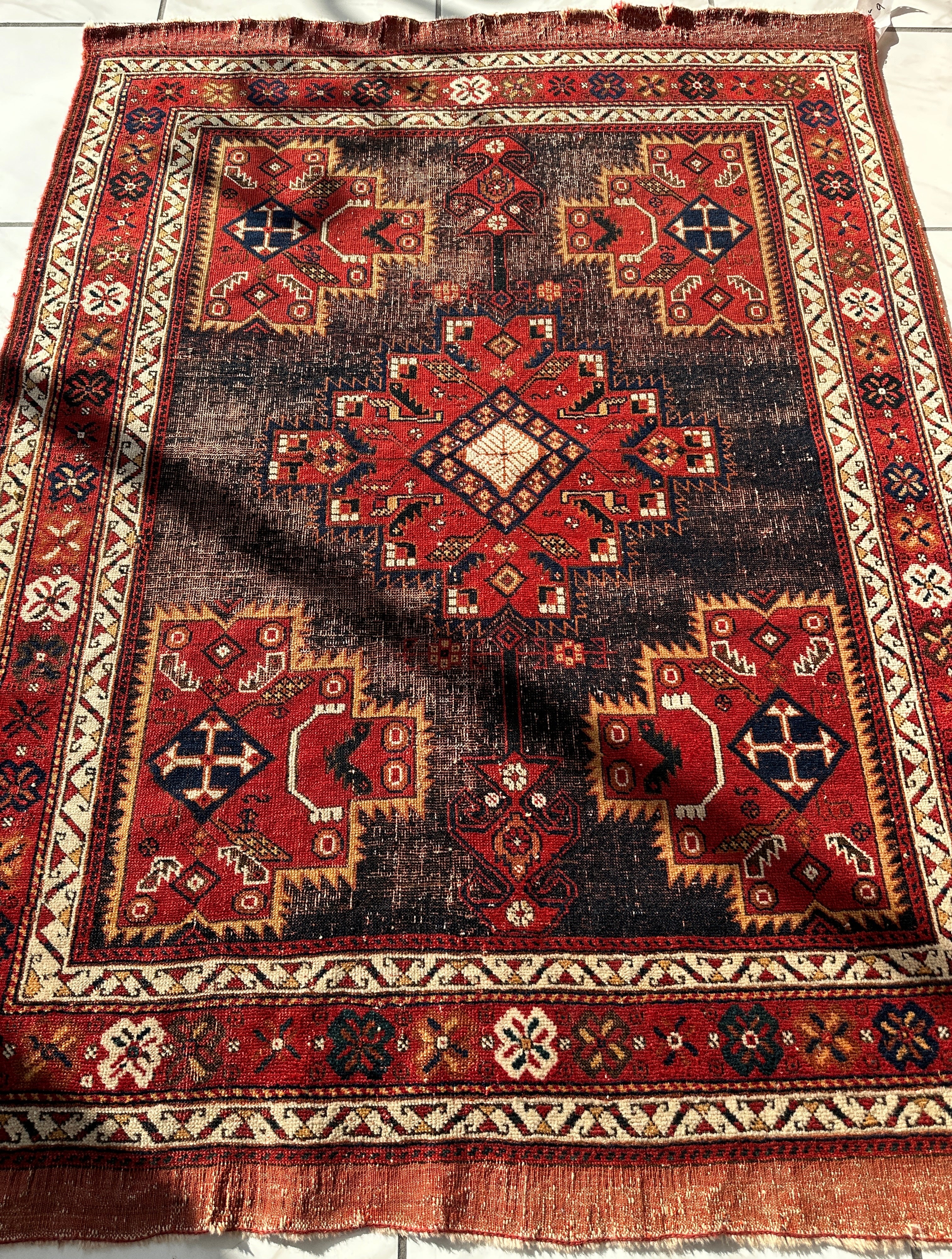 Kurdish Kazak Vintage Wool Rug 4’2” x 5’8”