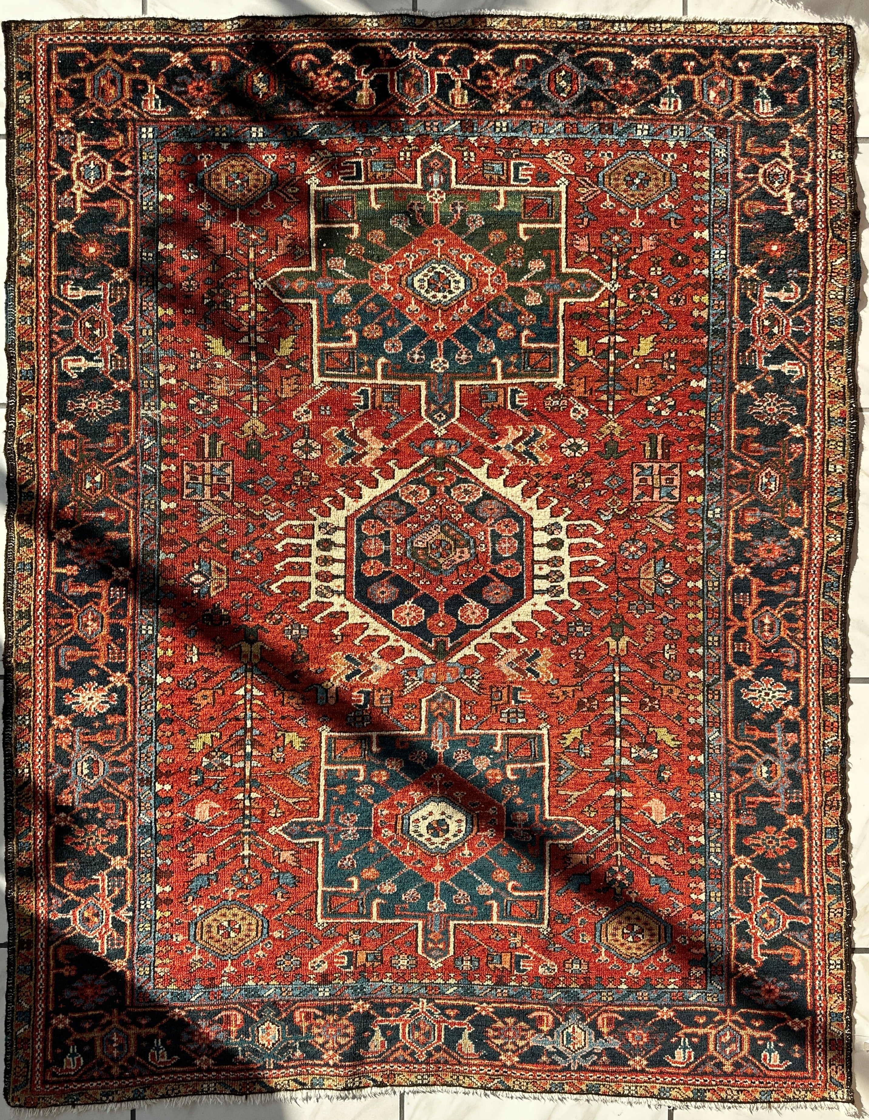 KARAJA Persian Antique Heriz Rug  4'9" x 6'