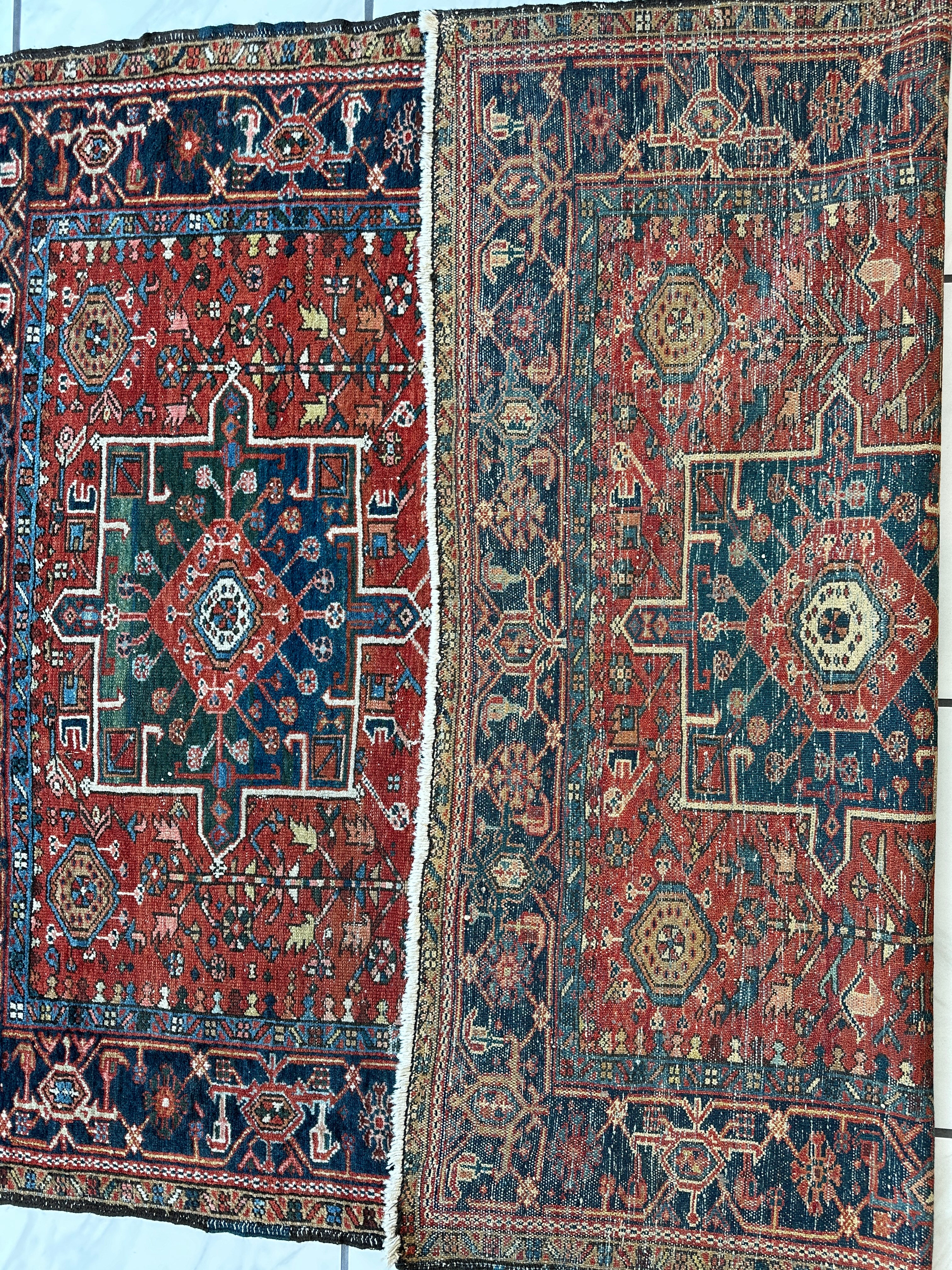 KARAJA Persian Antique Heriz Rug  4'9" x 6'