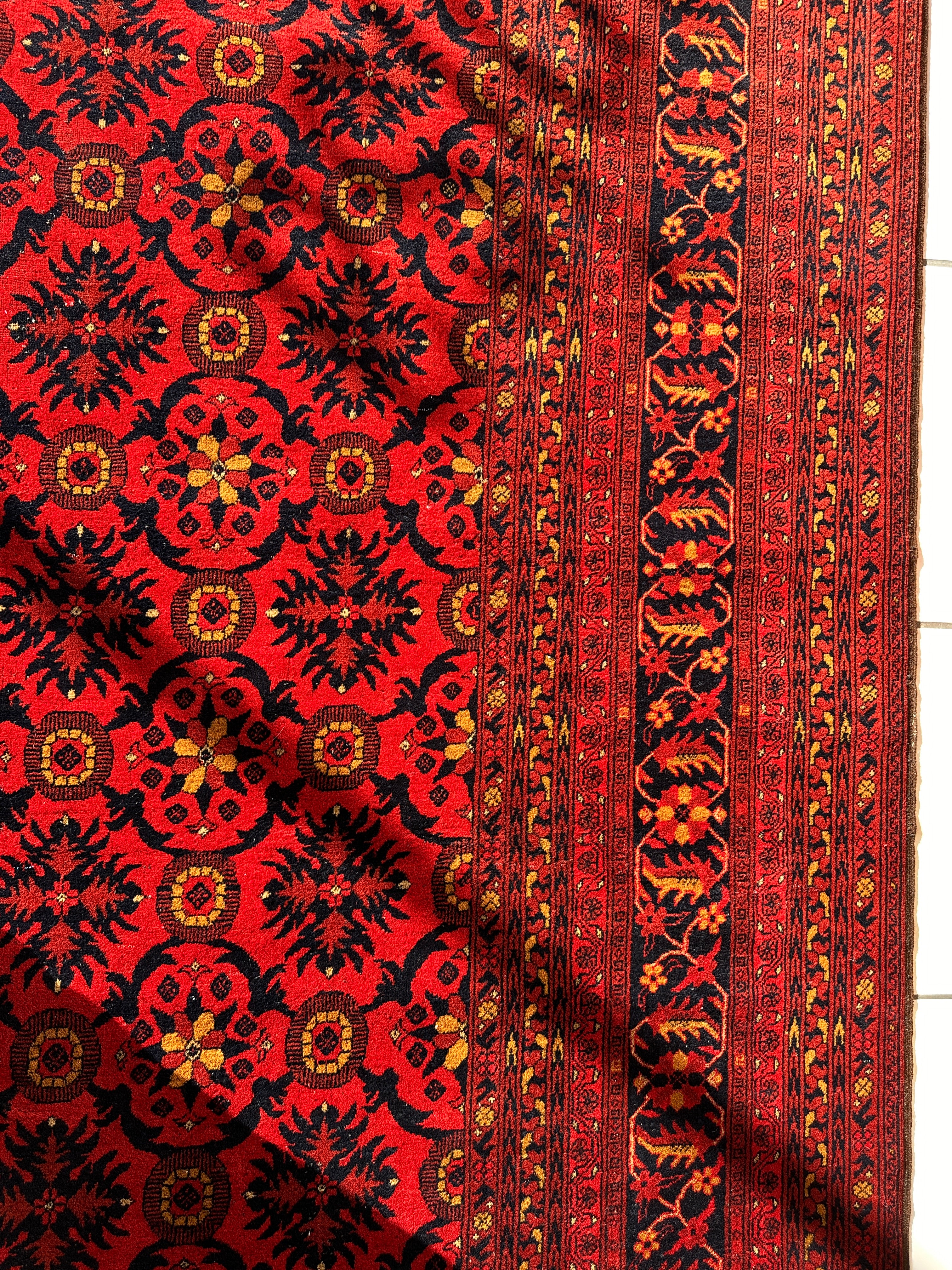 Vintage Afghani Dark Red Hand-knotted Wool Rug 8’6” x 11’6”