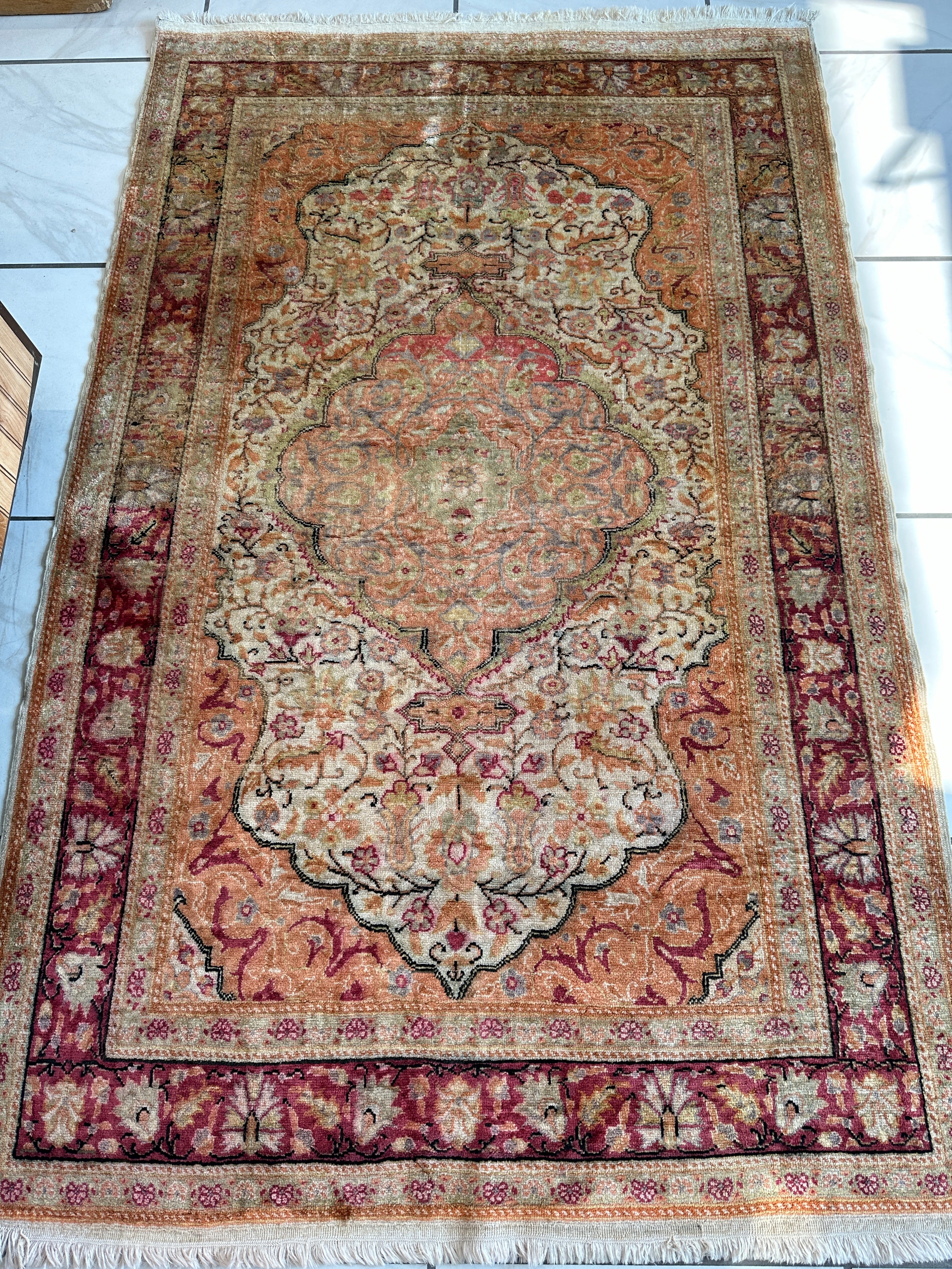 Vintage Hand-Knotted Turkish Kayseri Art Silk Rug 3’10” x 6’