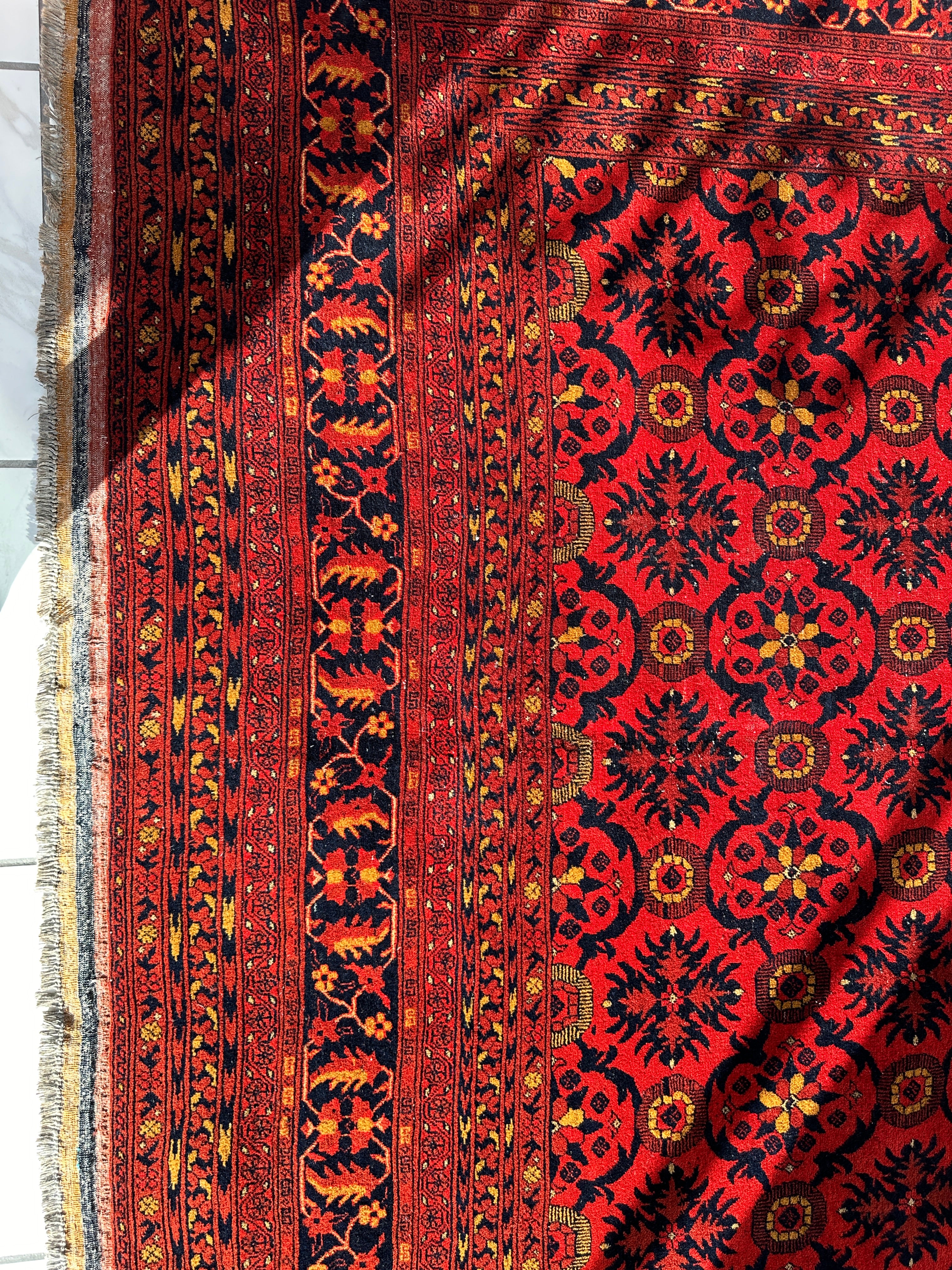 Vintage Afghani Dark Red Hand-knotted Wool Rug 8’6” x 11’6”