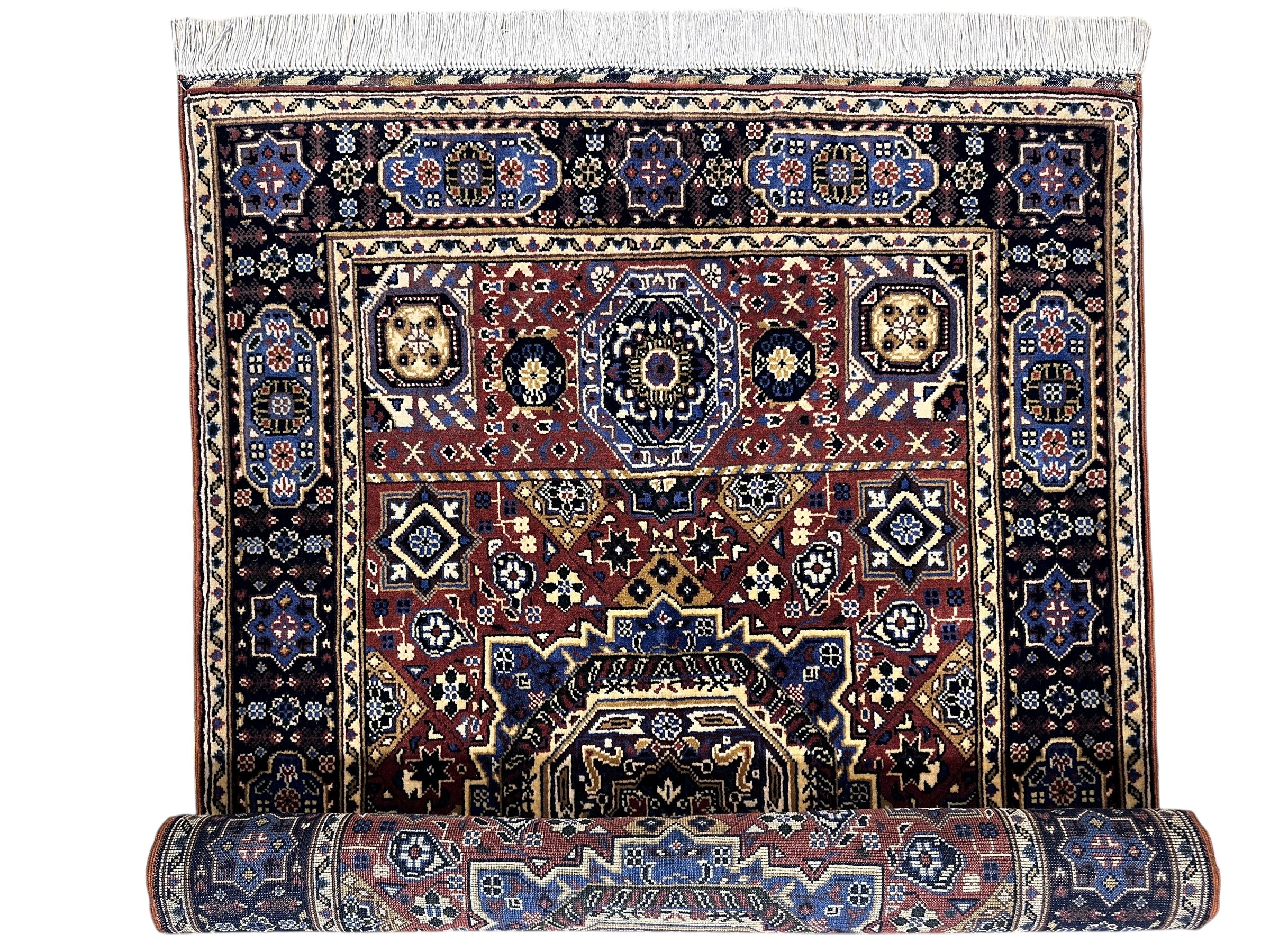 Hand-Knotted Blue & Brown Mamluk Wool Rug – 40” x 62”