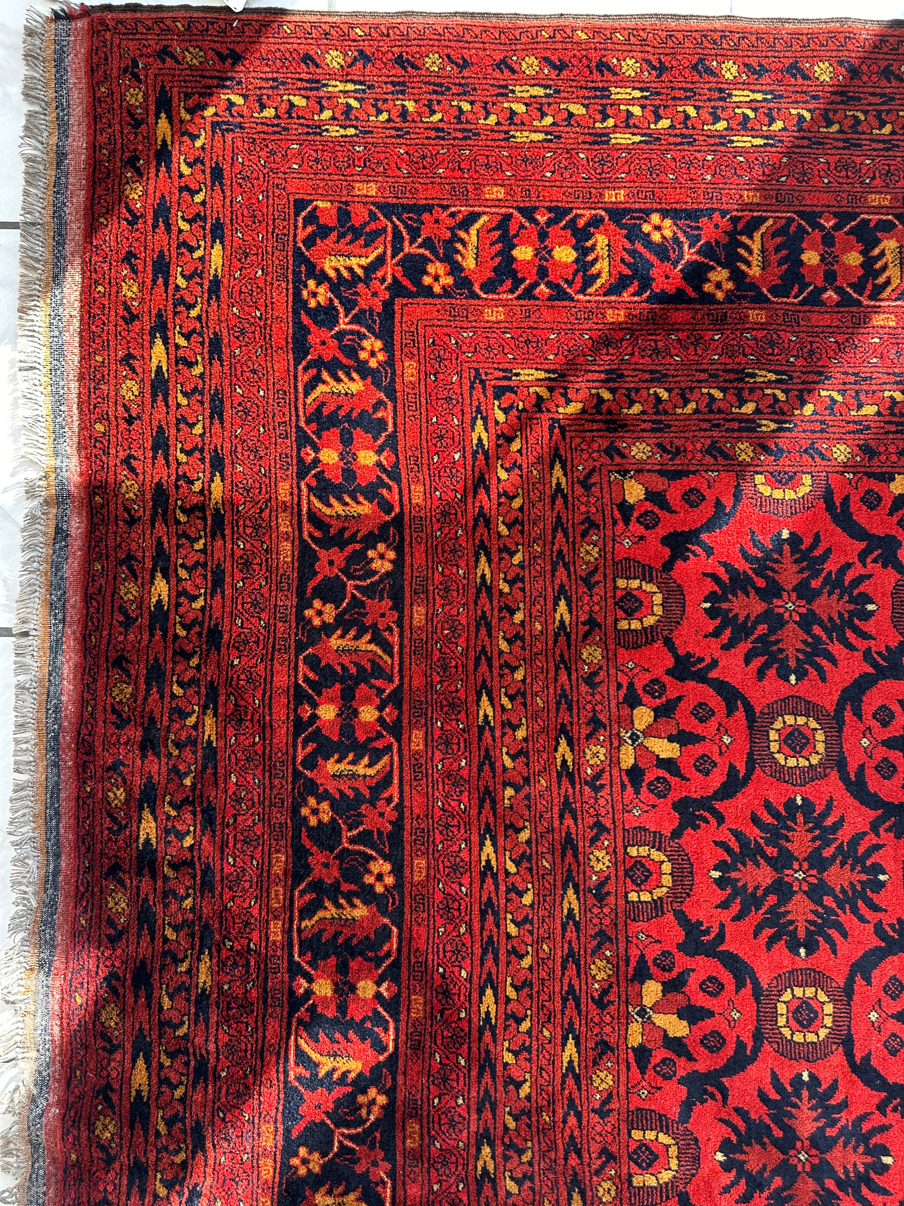 Vintage Afghani Dark Red Hand-knotted Wool Rug 8’6” x 11’6”