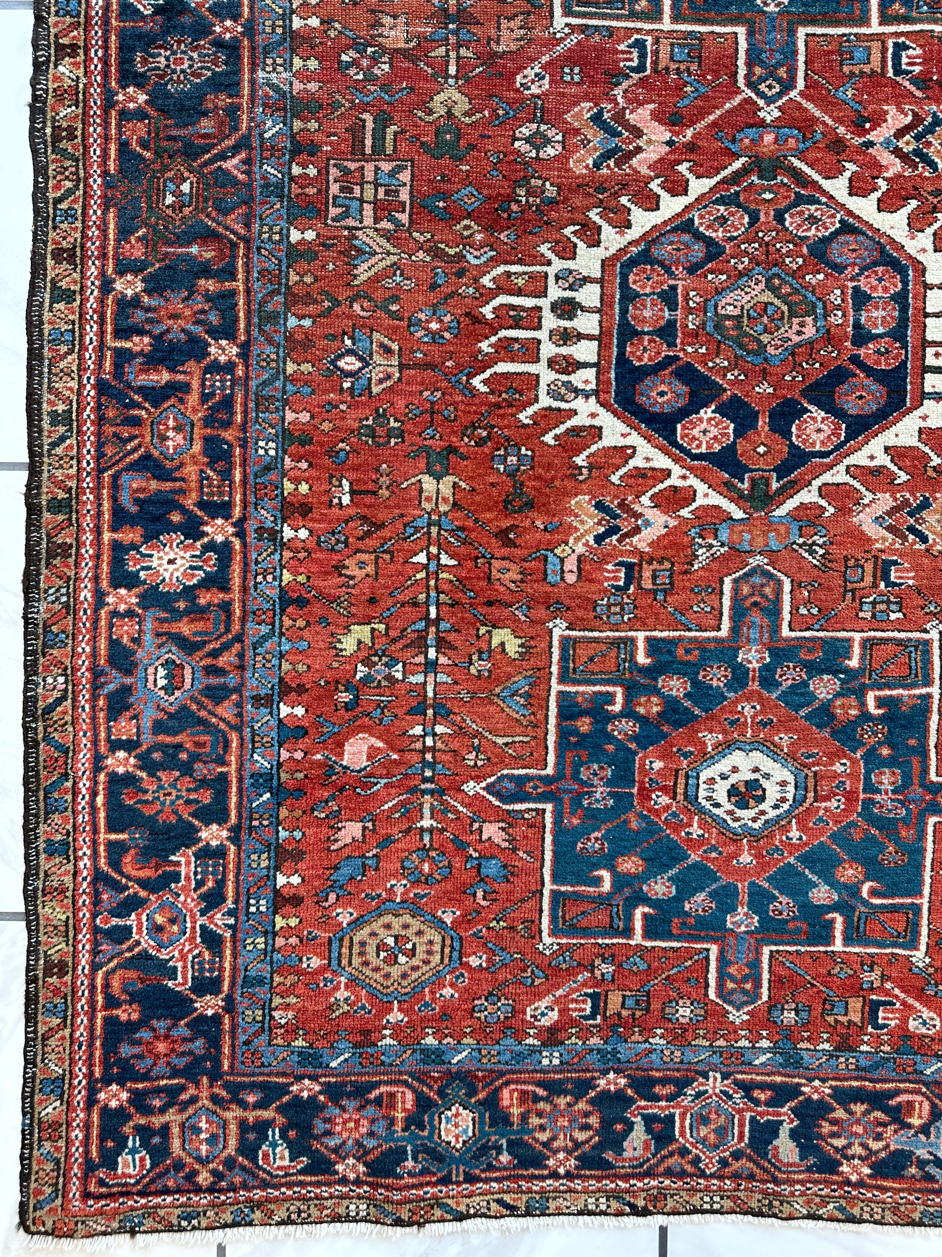 KARAJA Persian Antique Heriz Rug  4'9" x 6'