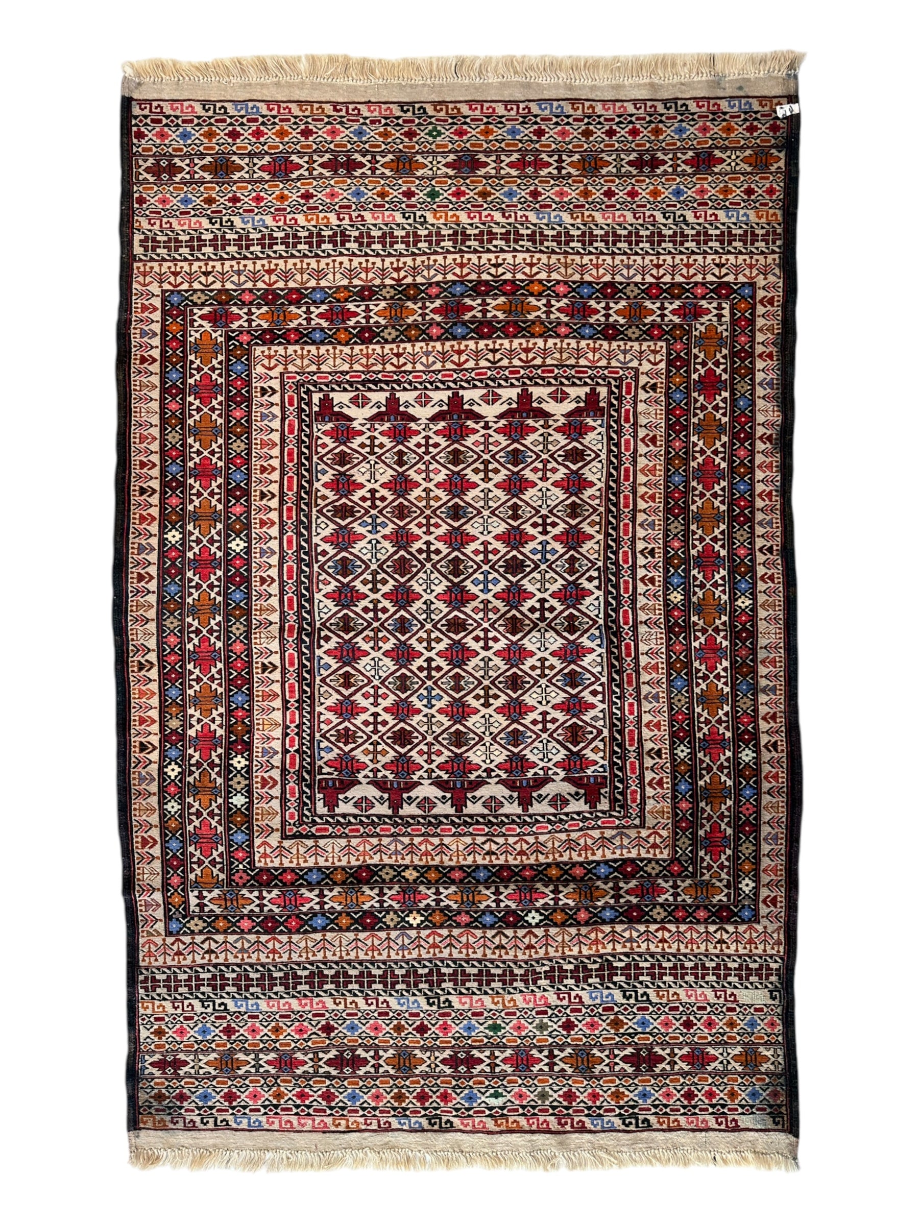 Hand-Woven Afghani Maliki Soumak Wool Kilim Rug - 4'2" x 6'6"