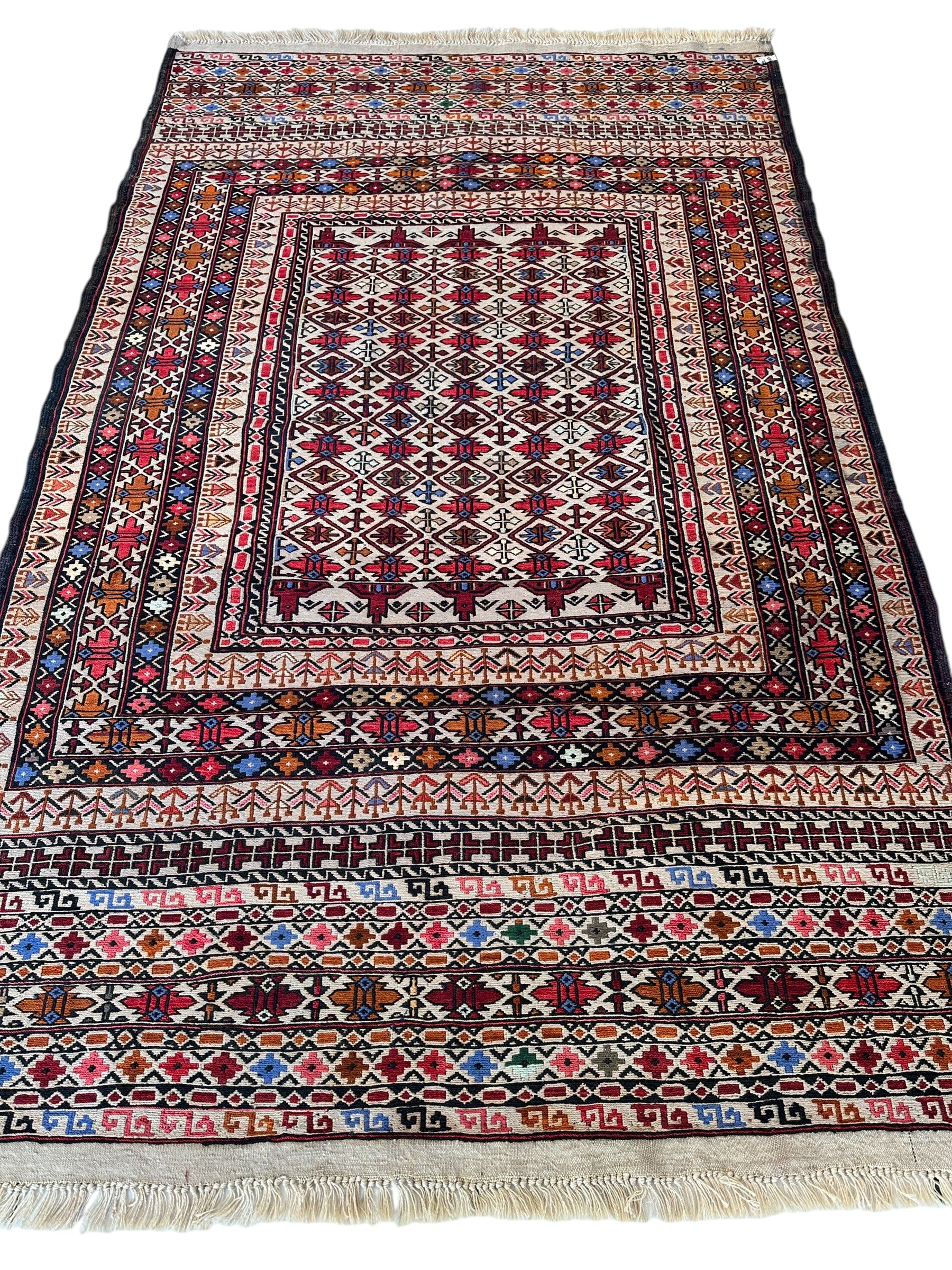 Hand-Woven Afghani Maliki Soumak Wool Kilim Rug - 4'2" x 6'6"