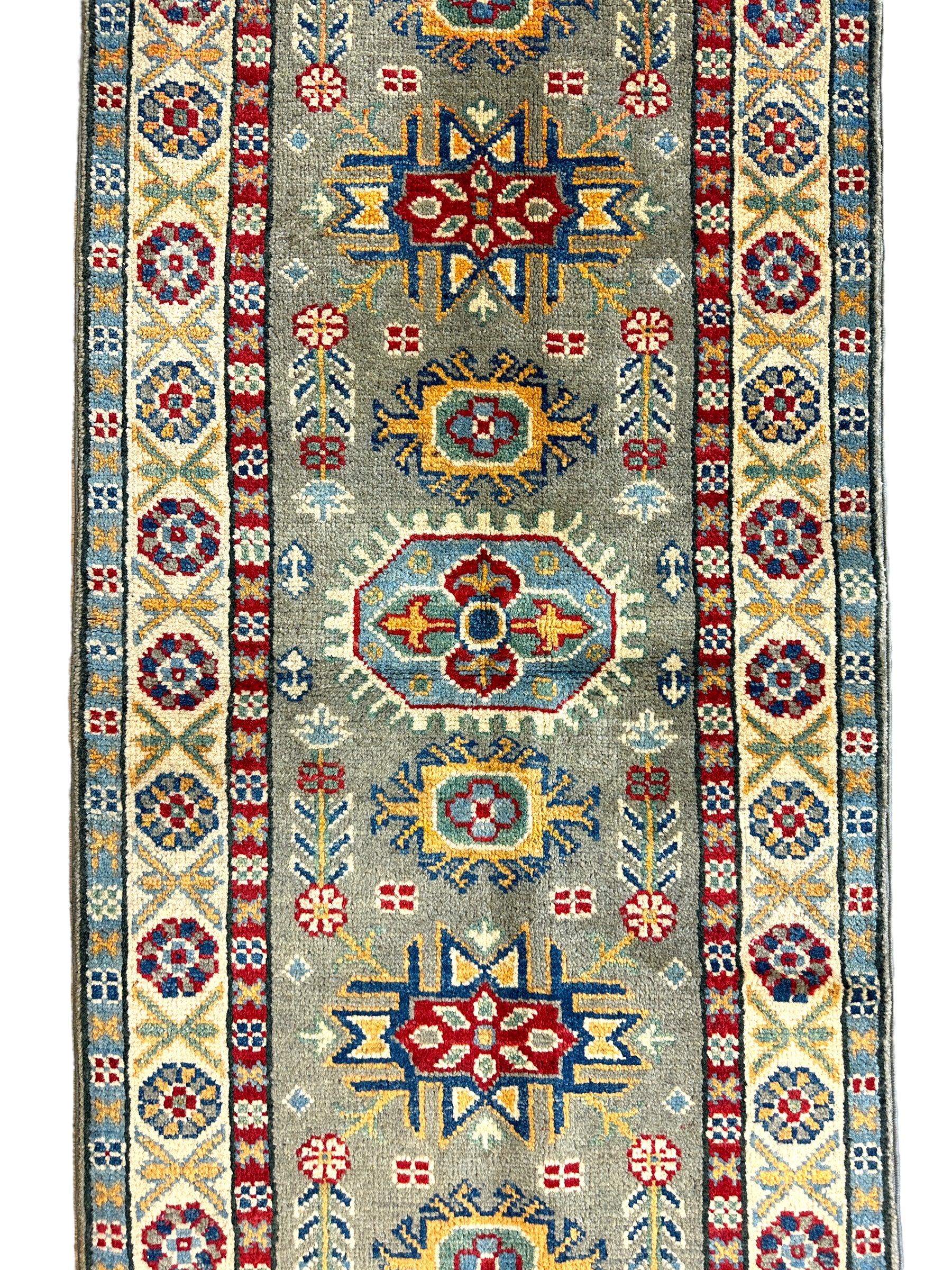 Hand-knotted Afghani Super Kazak Runner Rug 2’2” x 6’