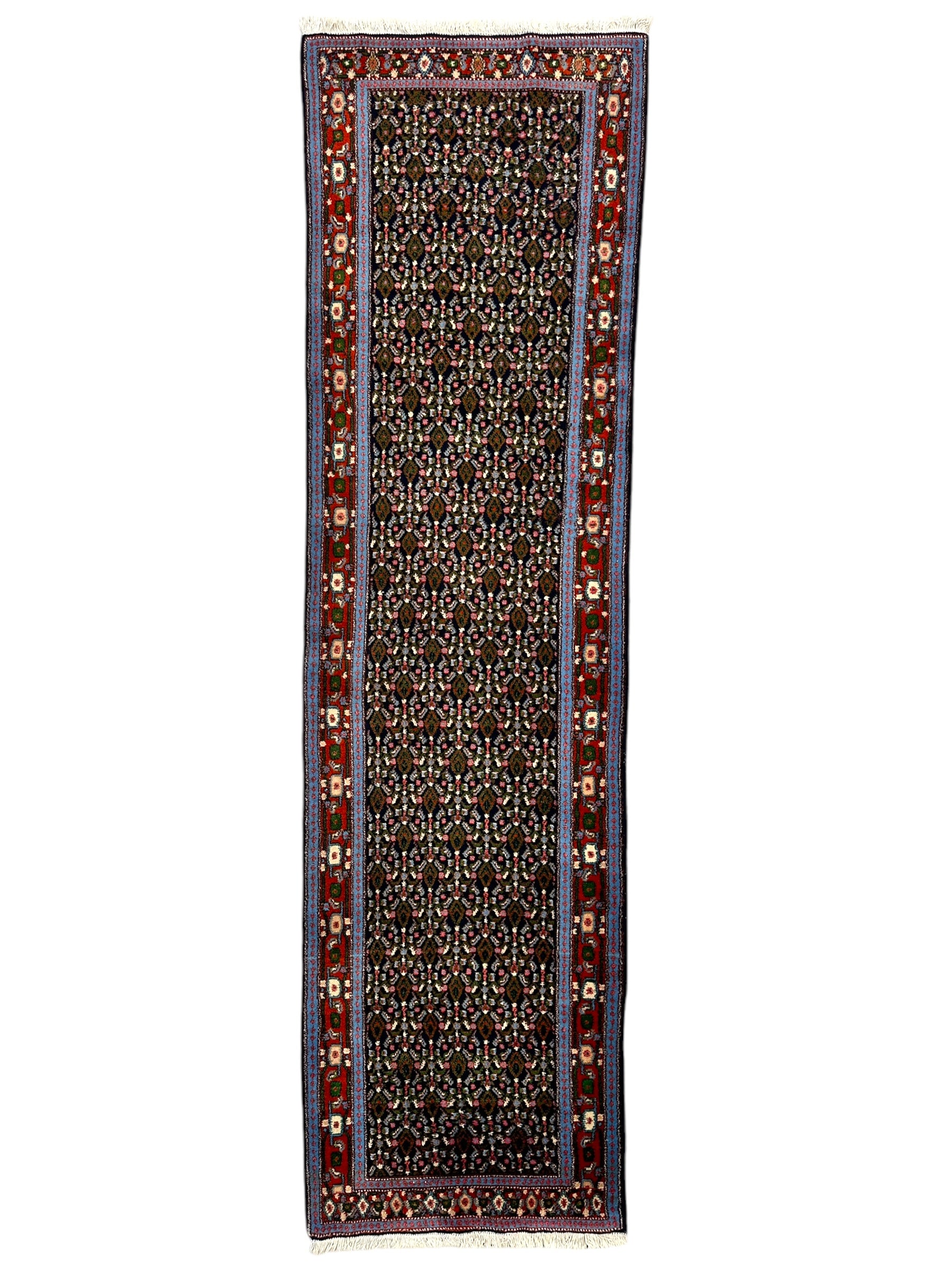 Vintage Persian Senneh Runner Rug - 2'8" x 9'8" - Handwoven Wool, Circa 1960-1980