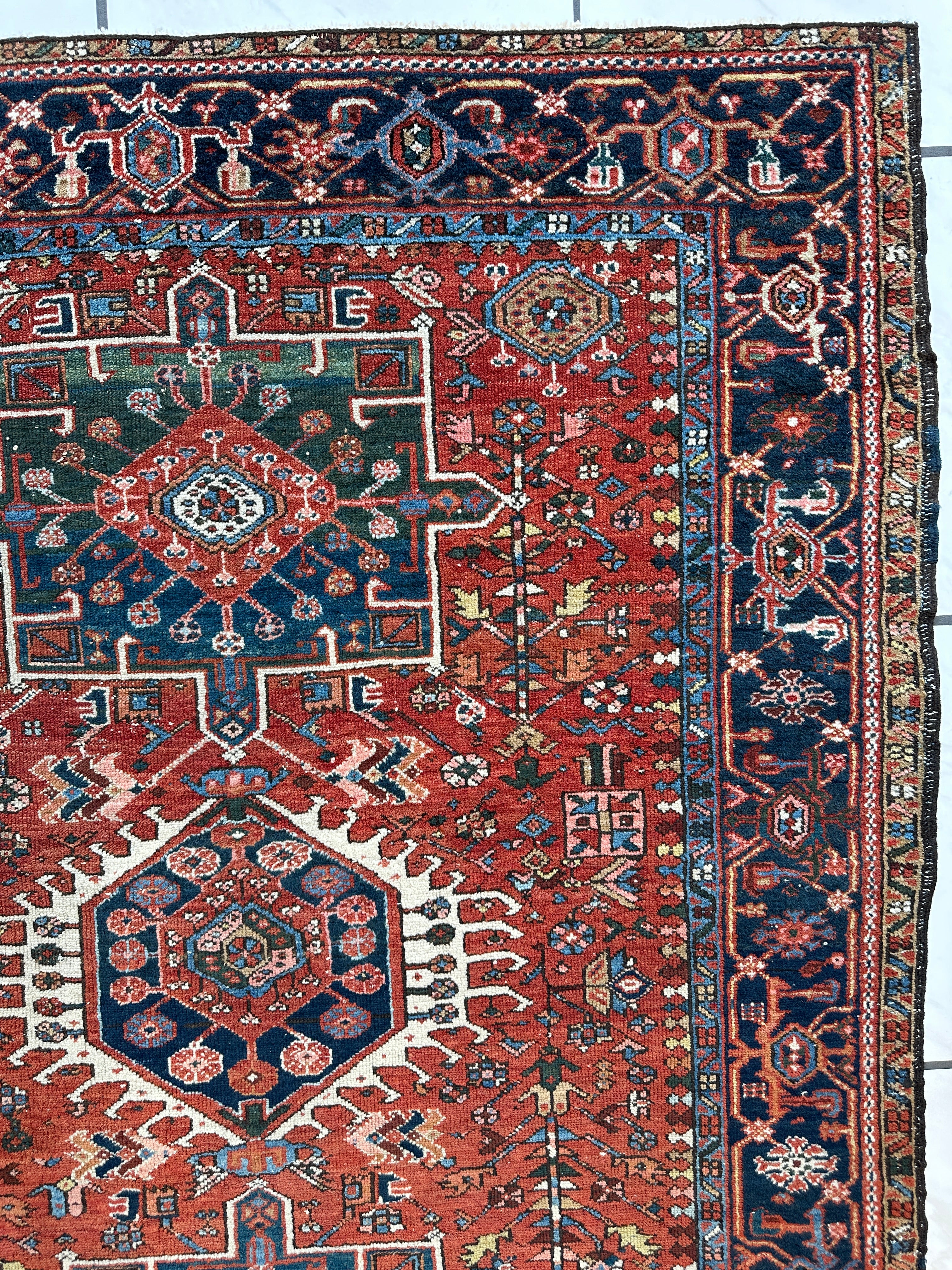 KARAJA Persian Antique Heriz Rug  4'9" x 6'