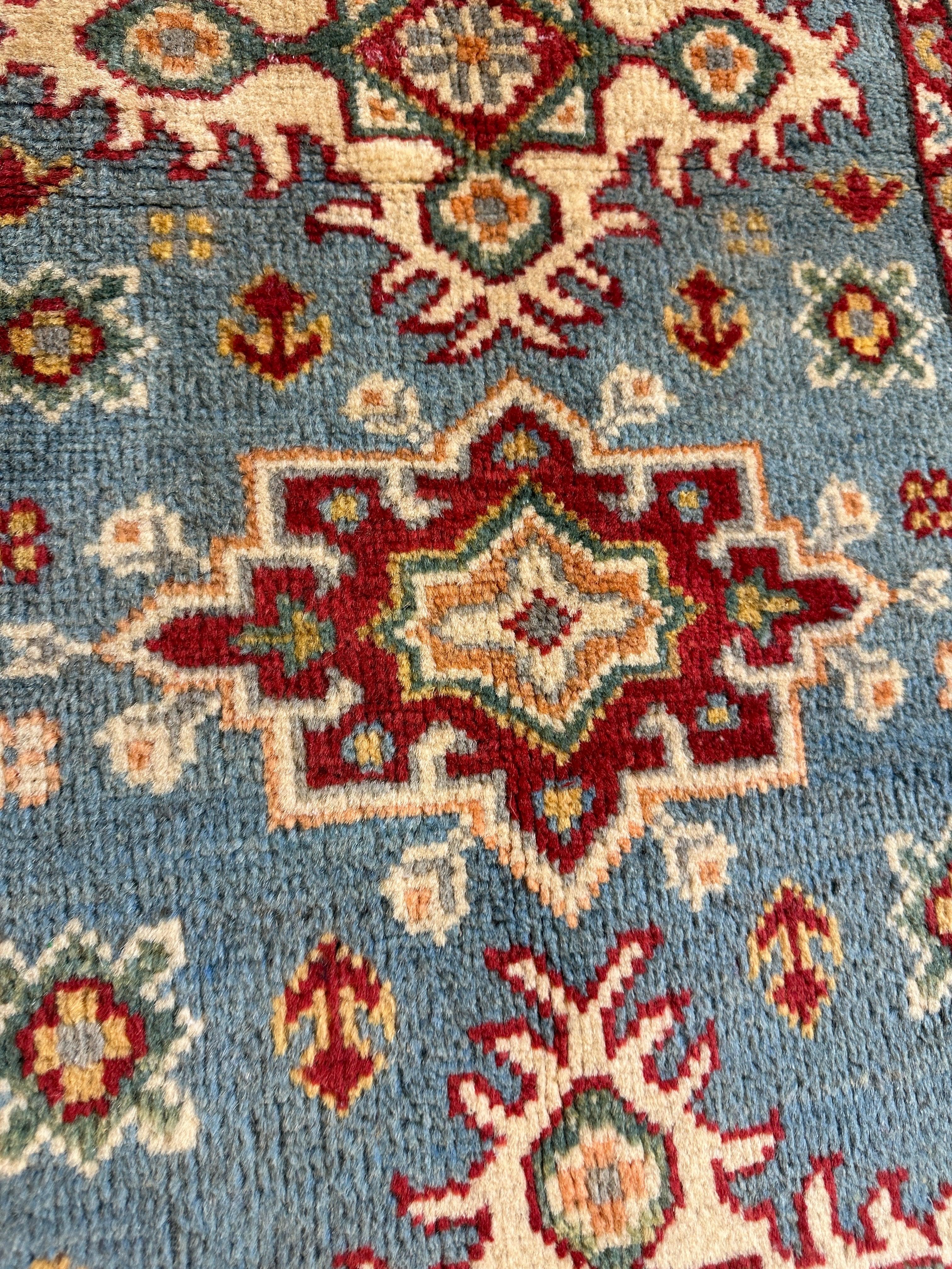 Hand-knotted Afghani Super Kazak Runner Rug 2’2” x 6’