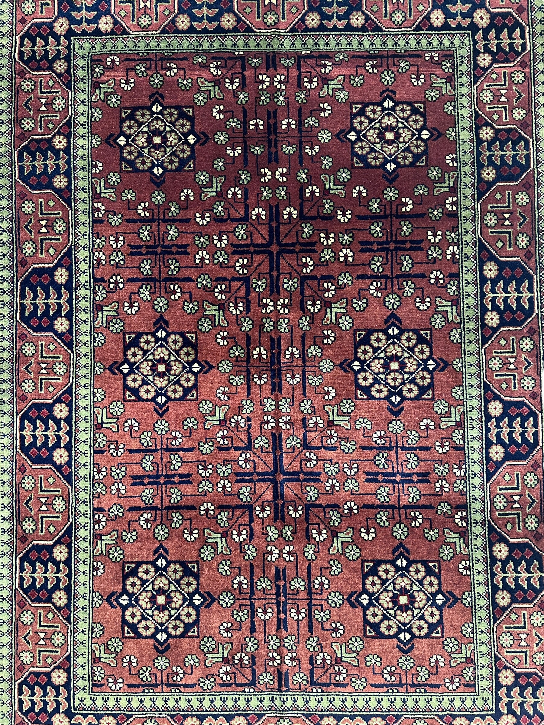 Hand-Knotted Bukharayi Rug – Brown 59” x 40” | Traditional Afghan Wool Rug