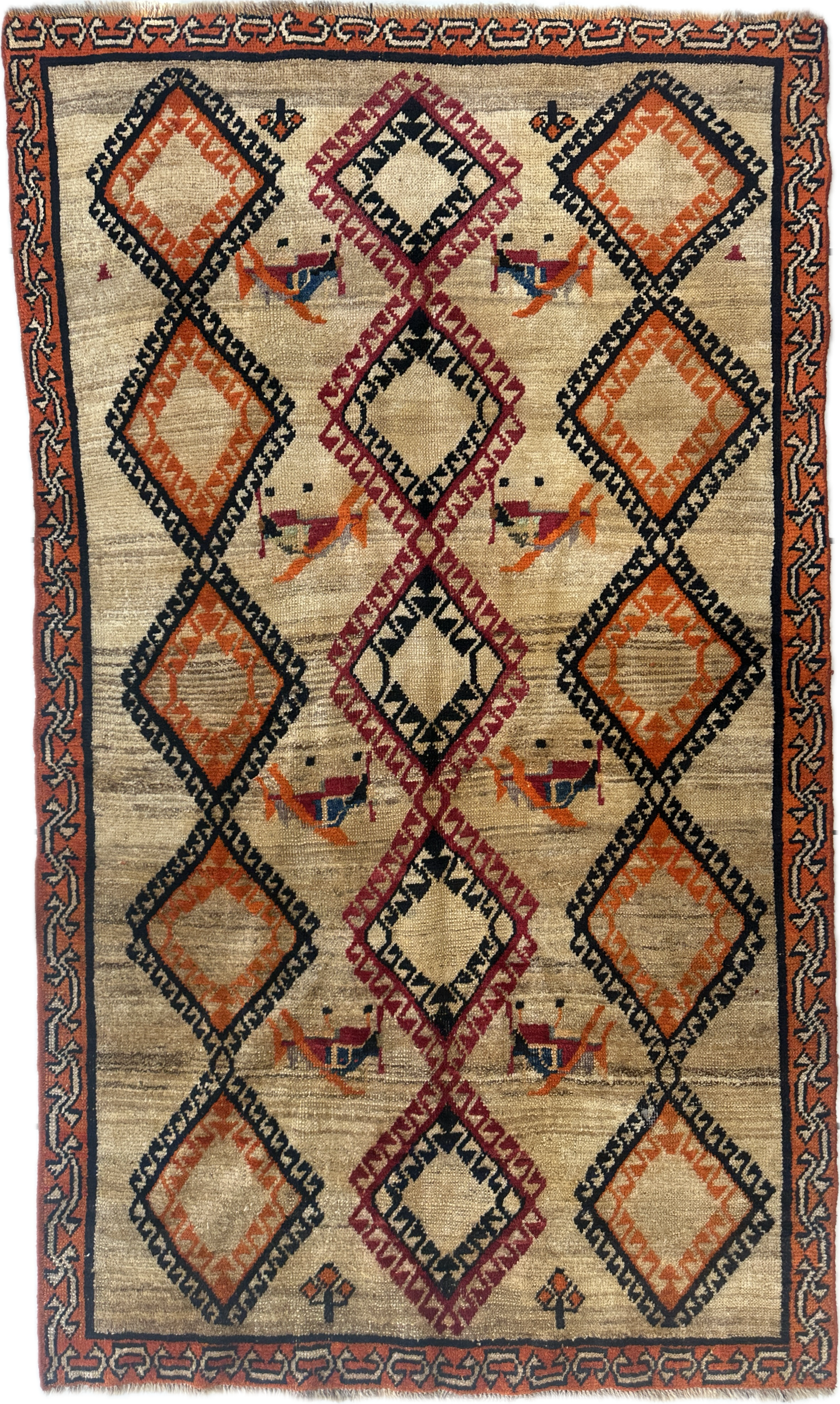 1950’s Gabbeh Qashqai Wool Rug 4’3” x 7’1”