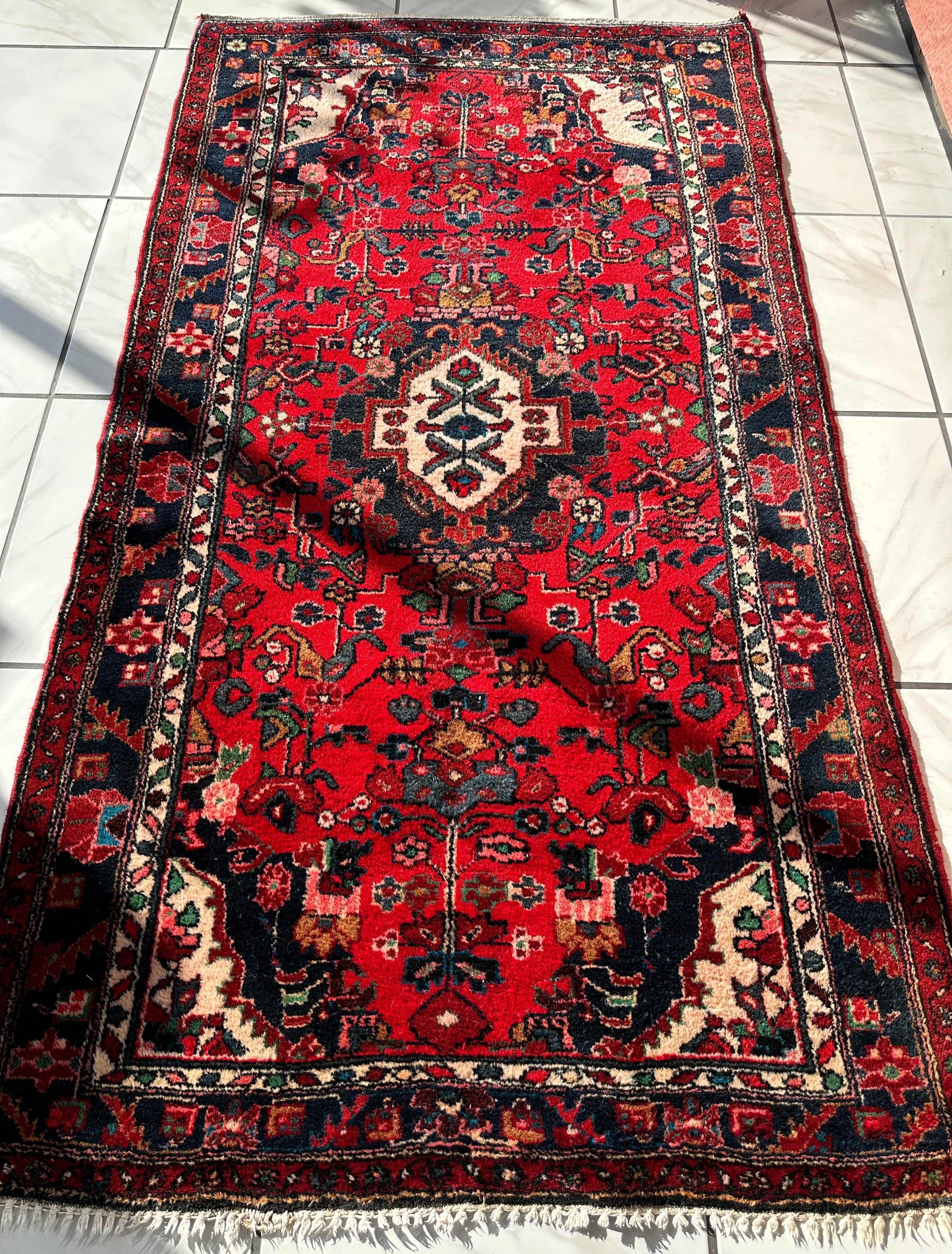 Hand-knotted Persian Hamadan wool Rug 3’8” x 6’4”