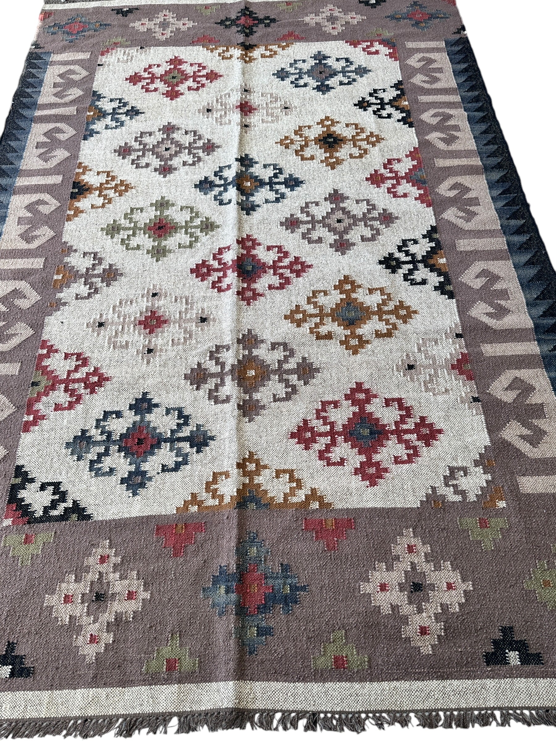 Beautiful Indo-Turkish Geometric Kilim Flat Weave Rug 6’2” x 9’5”