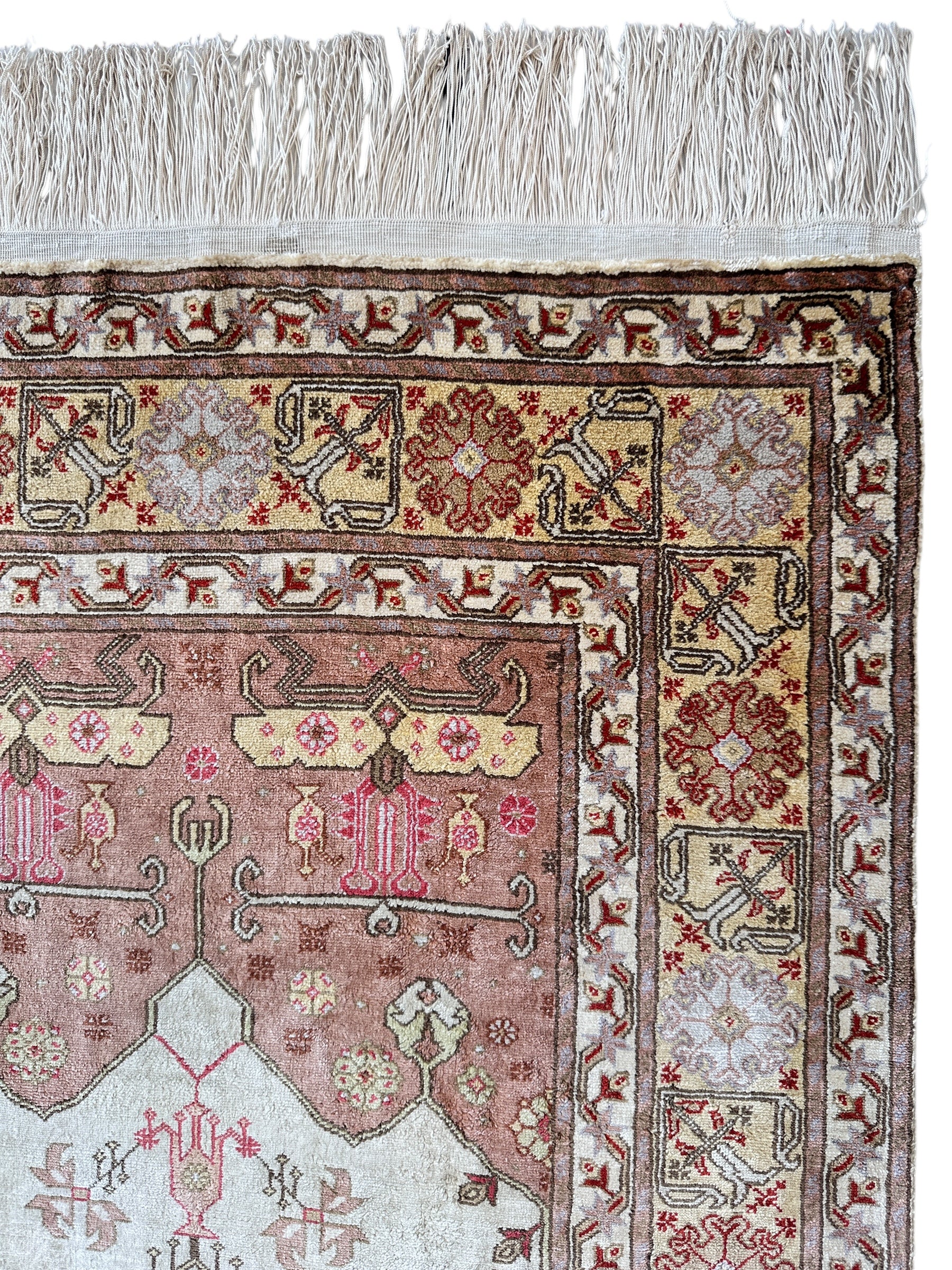 Luxurious Hand-Knotted Pure Silk Turkish Kayseri Rug – Intricate Floral & Geometric Design, 2’2” x 3’