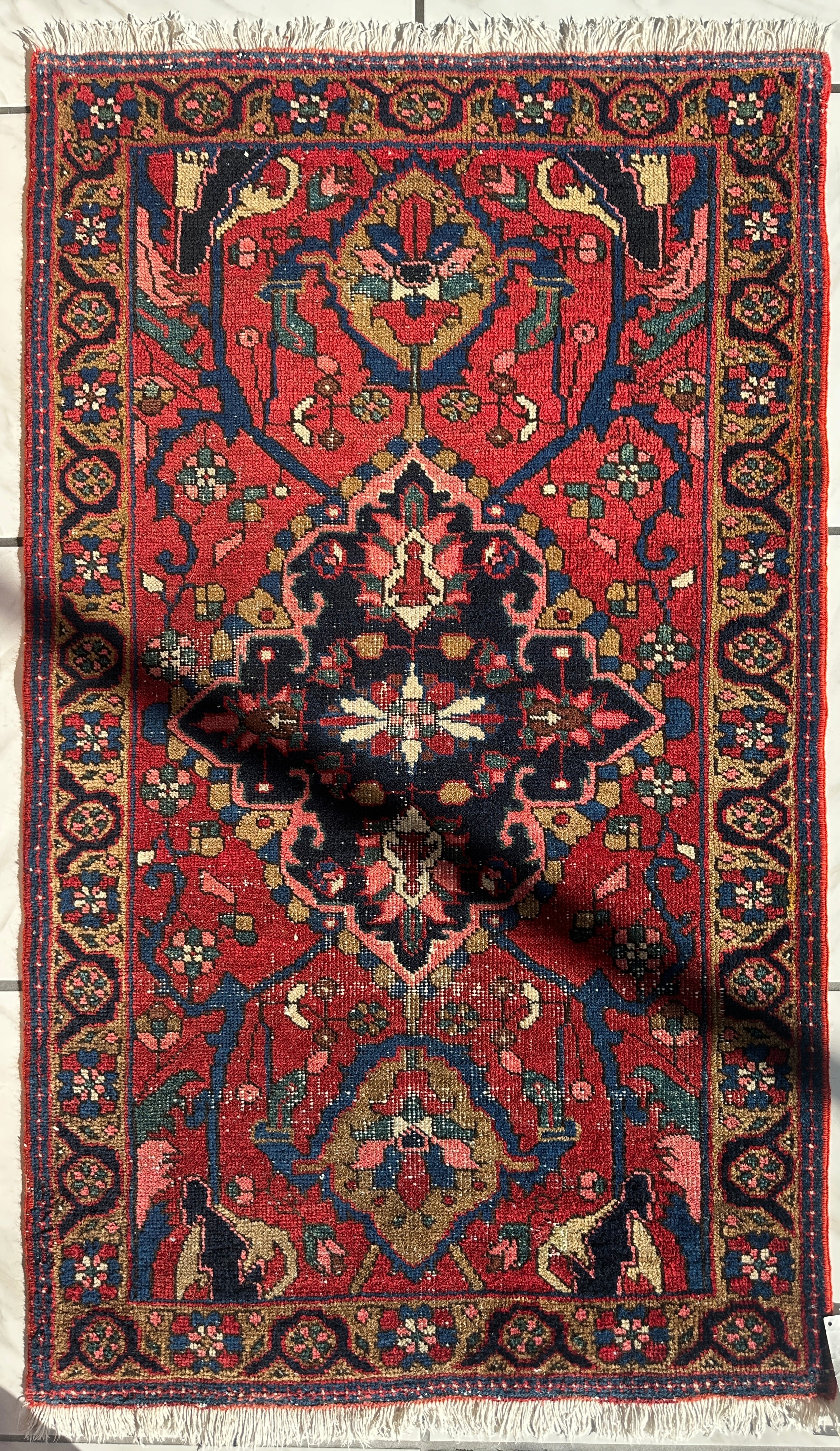 Hand-knotted Persian Hamadan wool Rug 2’8” x 4’6”