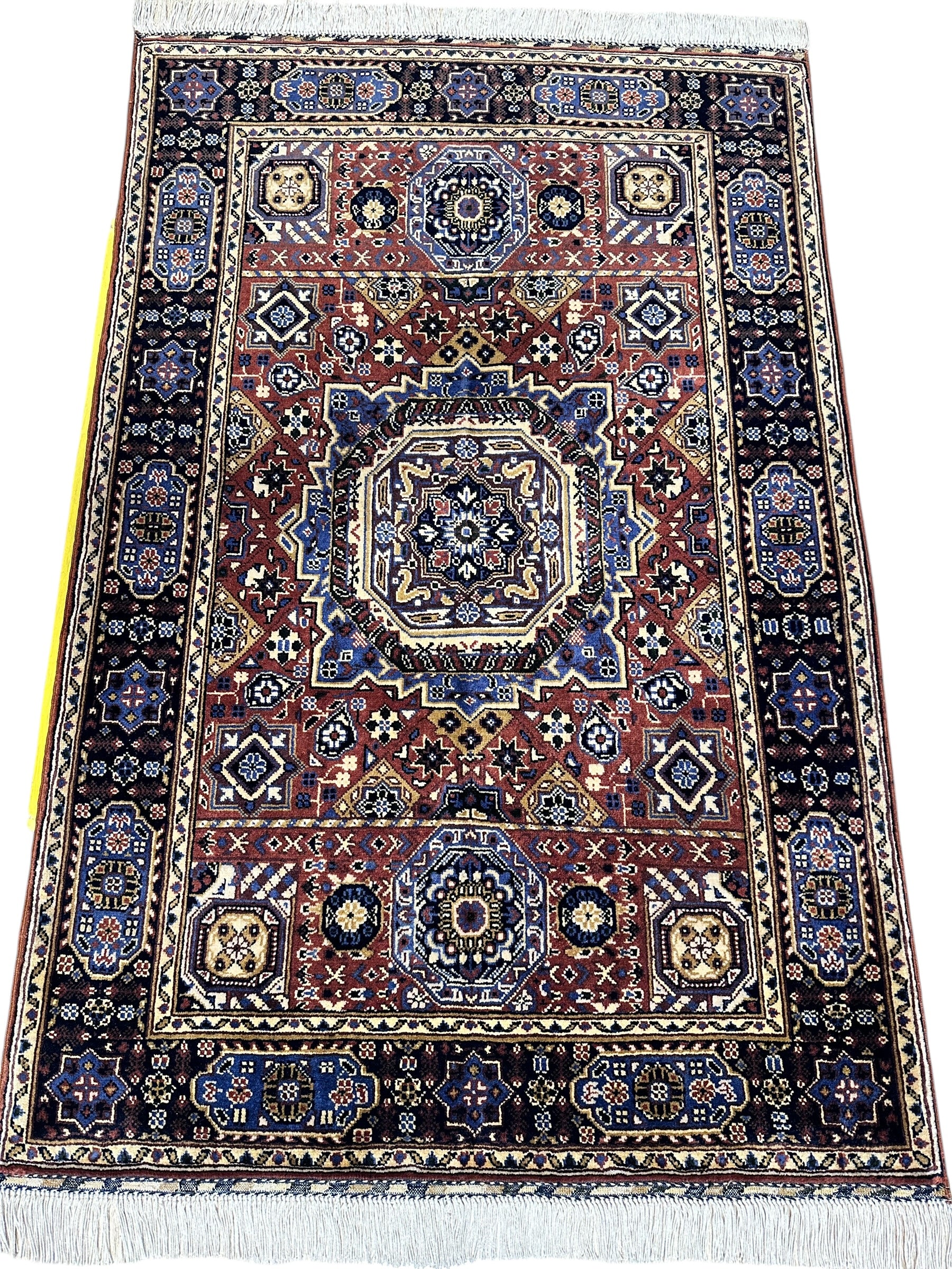 Hand-Knotted Blue & Brown Mamluk Wool Rug – 40” x 62”