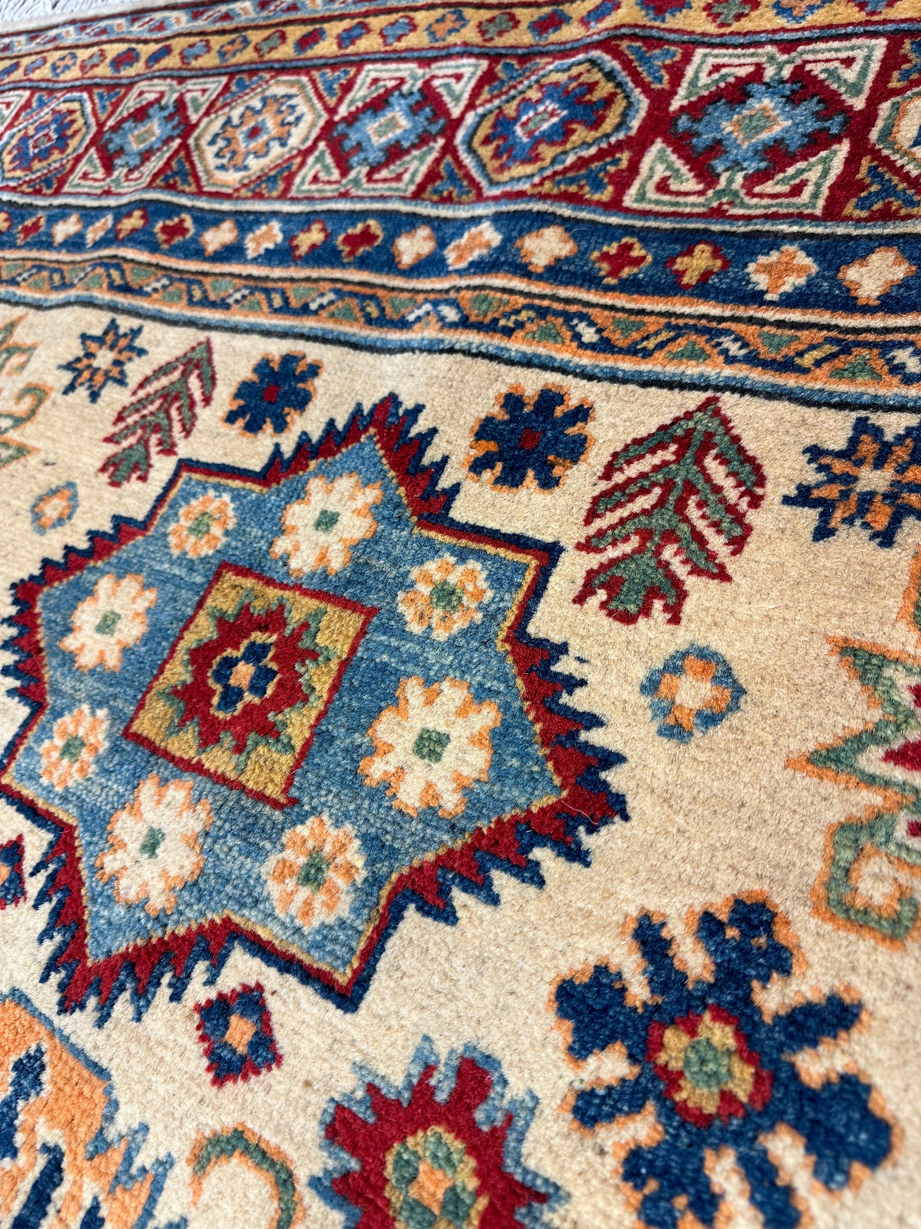 Fine Hand Knotted Afghani Super Kazak Rug 5 x 7