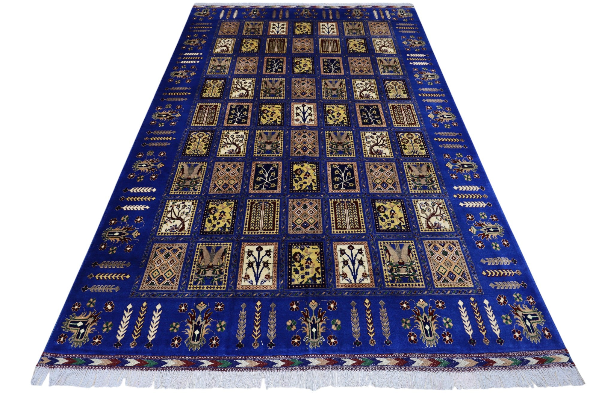 Hand-Knotted Bakhtiari Afghan Wool Area Rug – 6'7" x 9'9" | Blue, Durable, Timeless Design