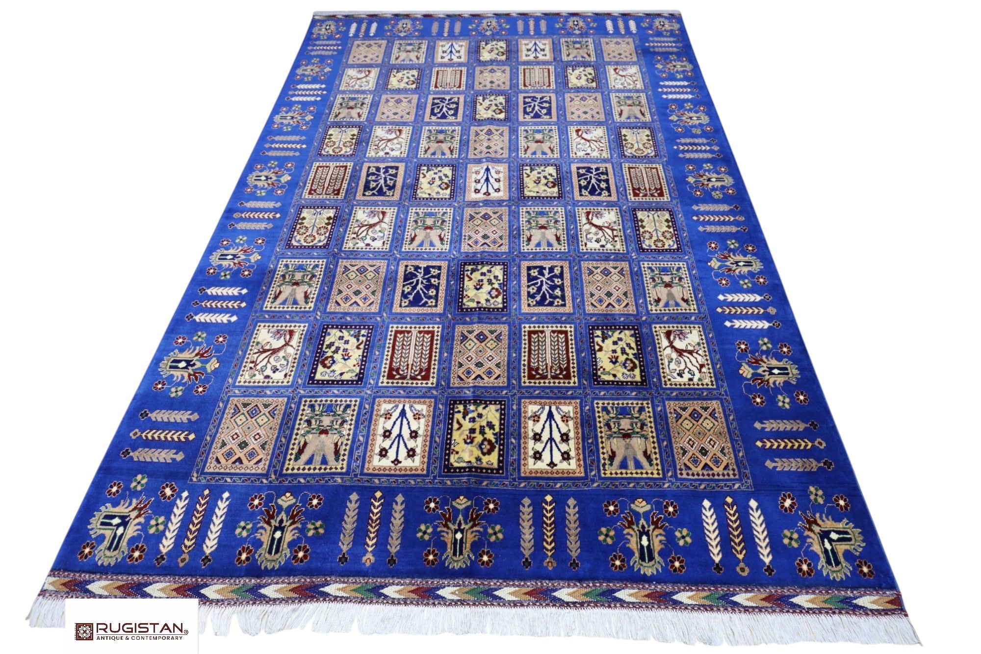 Hand-Knotted Bakhtiari Afghan Wool Area Rug – 6'7" x 9'9" | Blue, Durable, Timeless Design