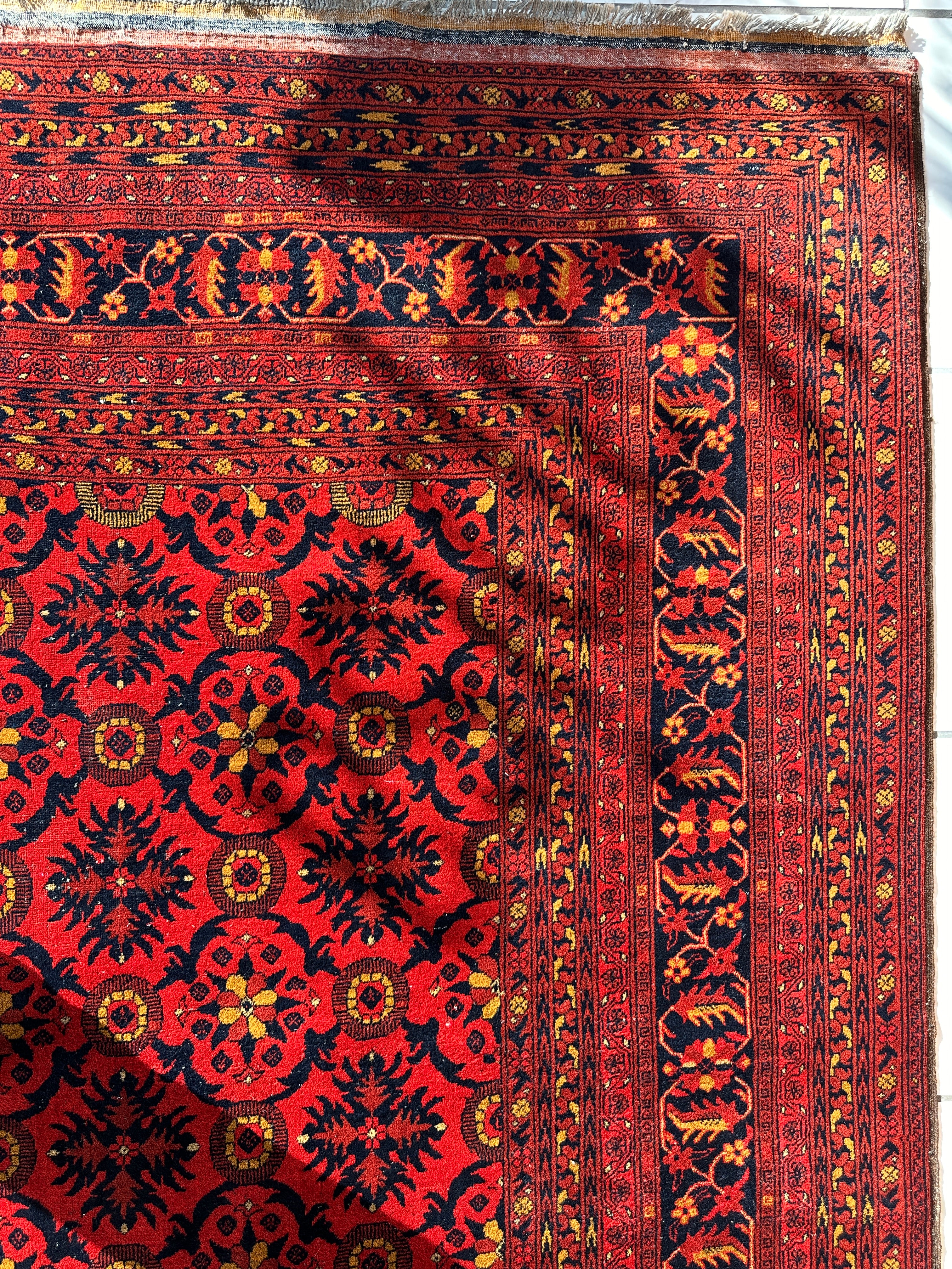 Vintage Afghani Dark Red Hand-knotted Wool Rug 8’6” x 11’6”