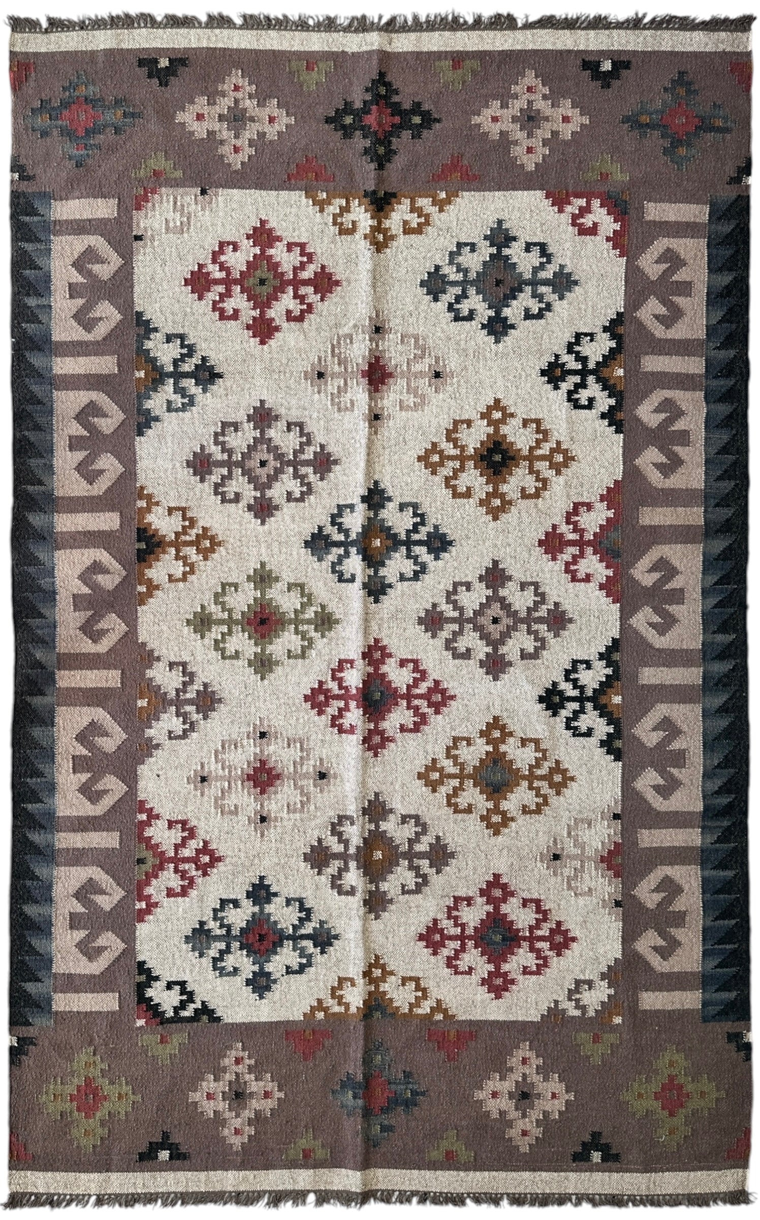 Beautiful Indo-Turkish Geometric Kilim Flat Weave Rug 6’2” x 9’5”