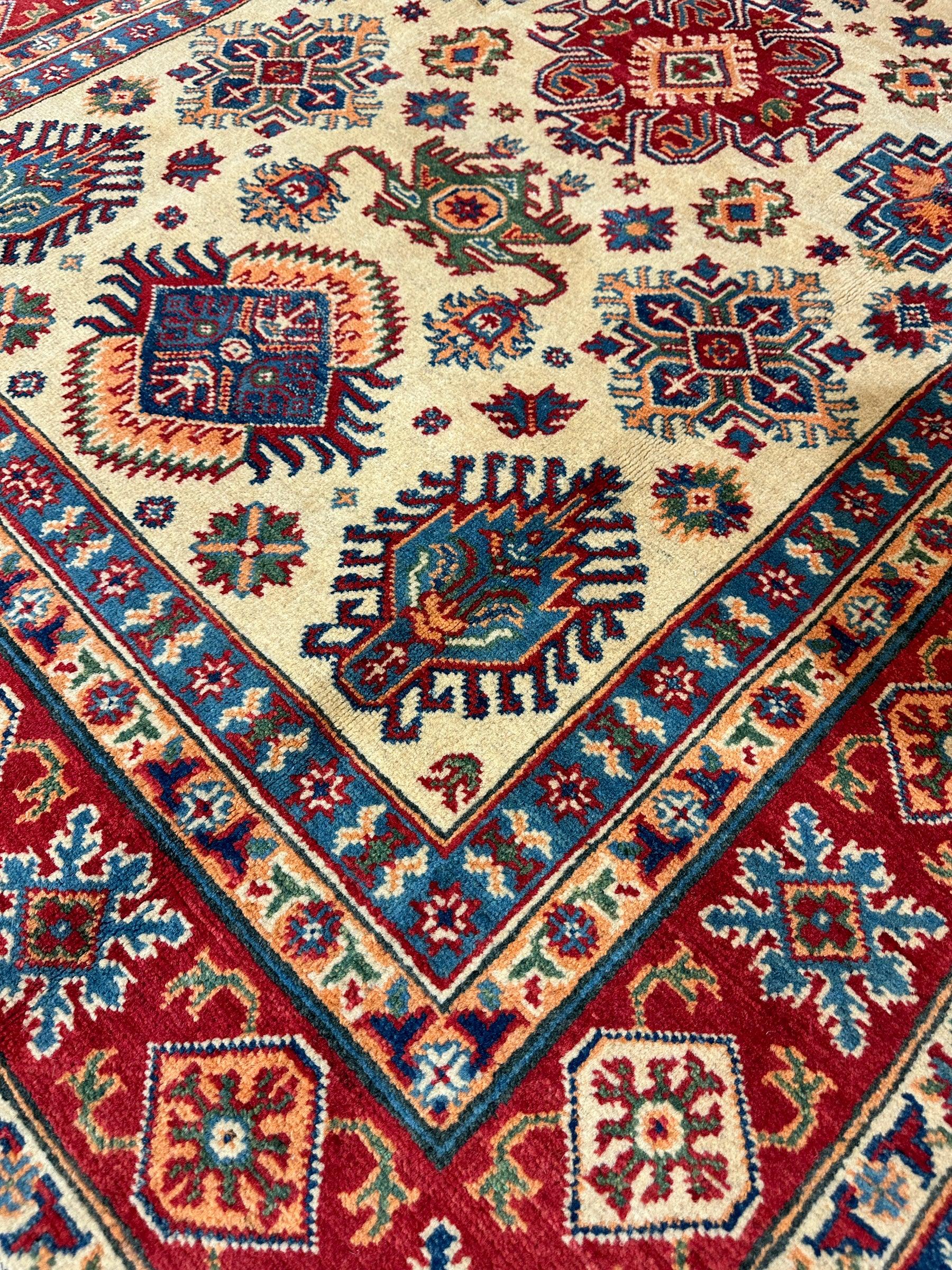 Fine Hand Knotted Afghani Super Kazak Rug 5 x 7