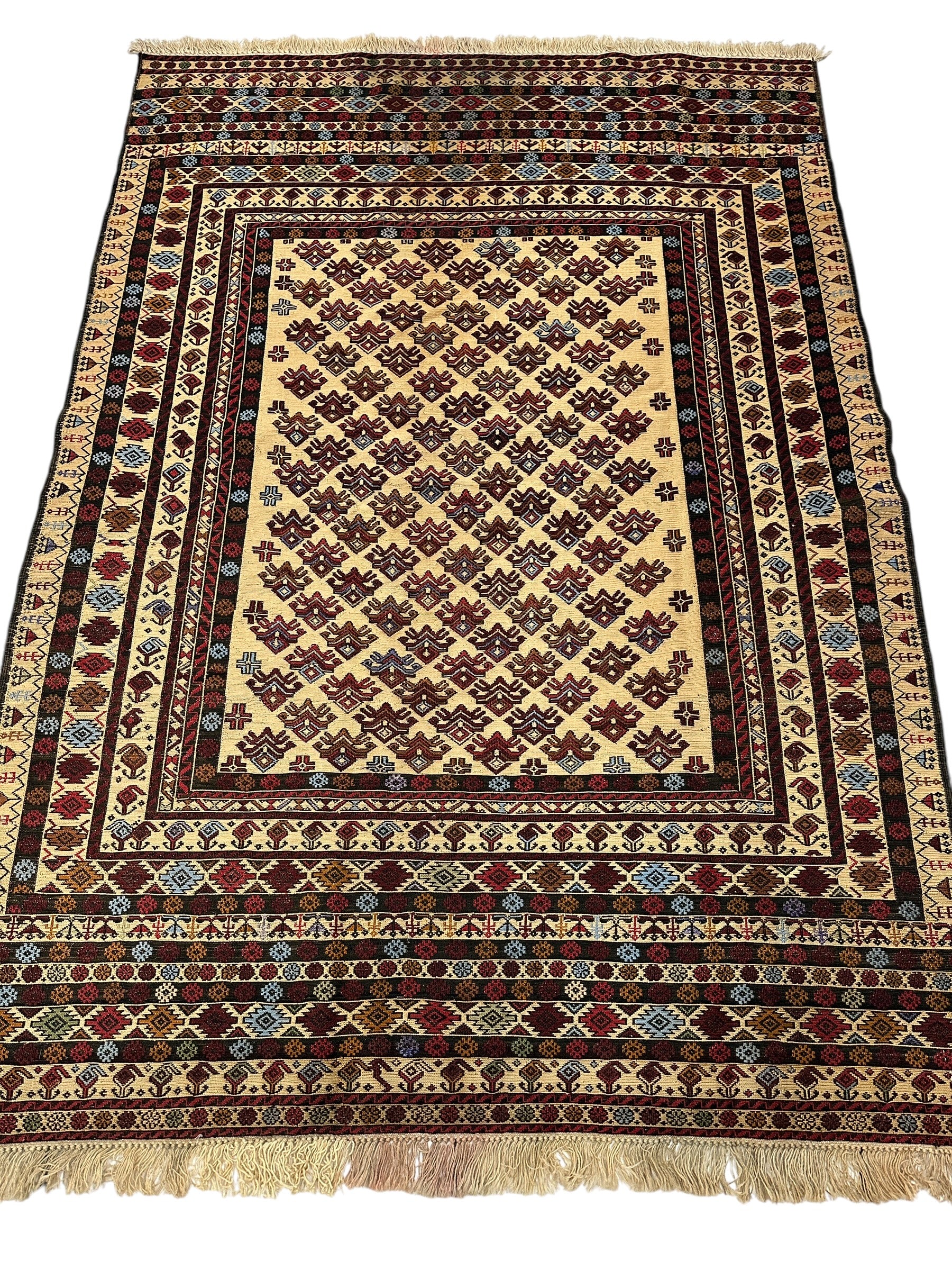 Hand-Woven Afghani Maliki Soumak Wool Kilim Rug - 4'2" x 6'