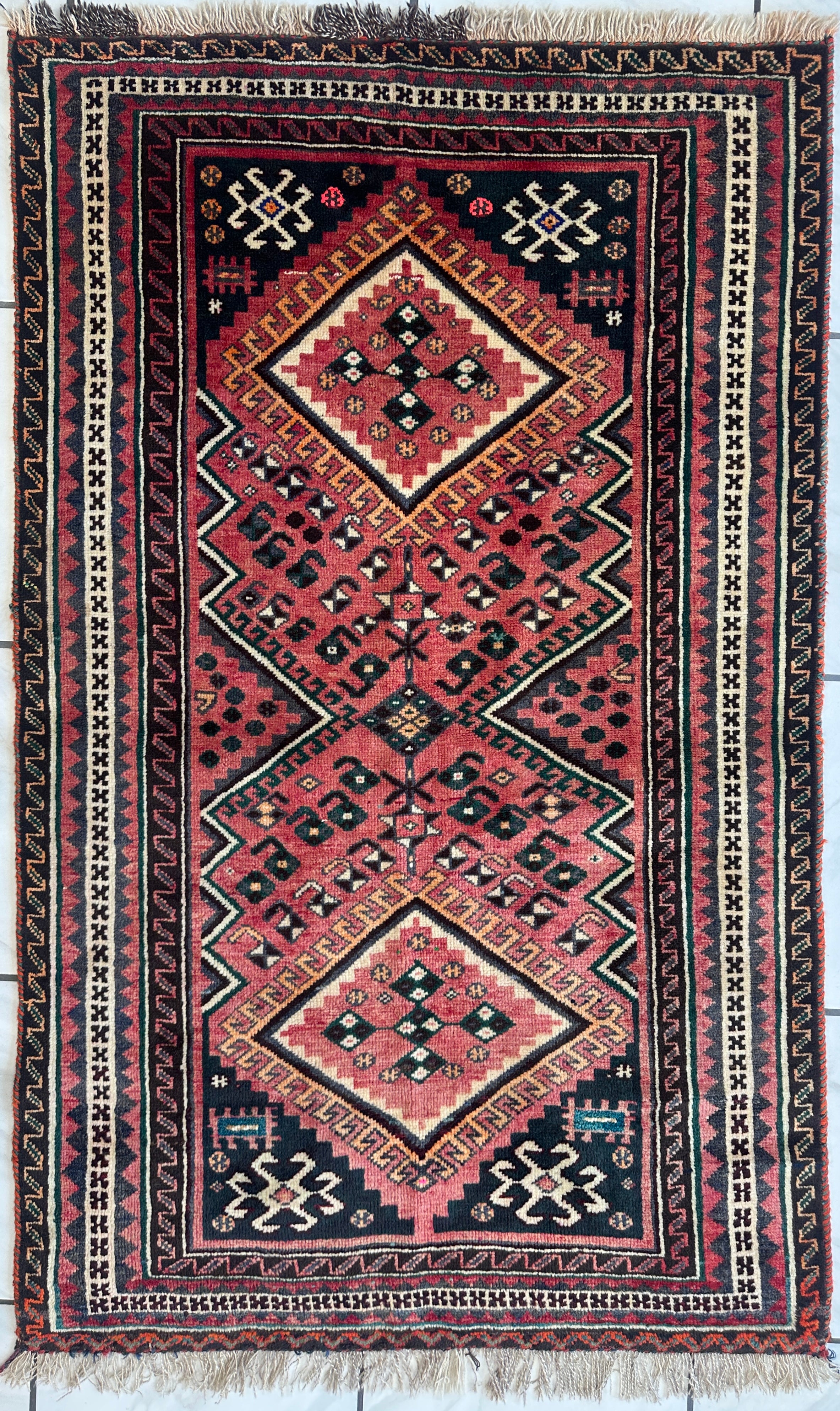 Vintage Persian Qashqai Wool on Wool Rug 3’8” x 6’