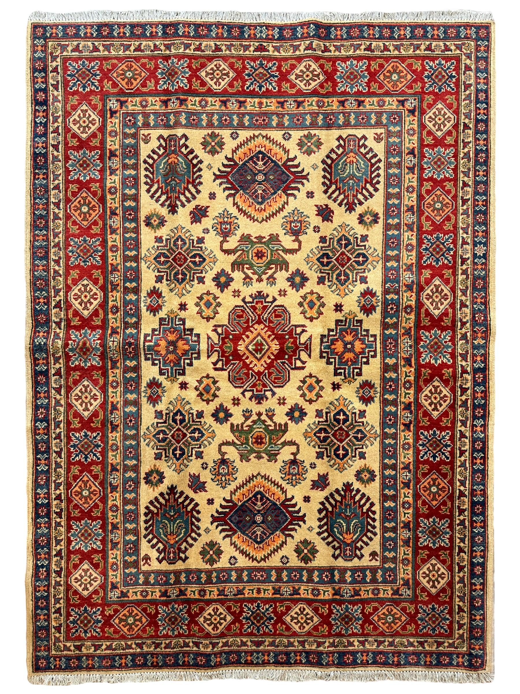 Fine Hand Knotted Afghani Super Kazak Rug 5 x 7